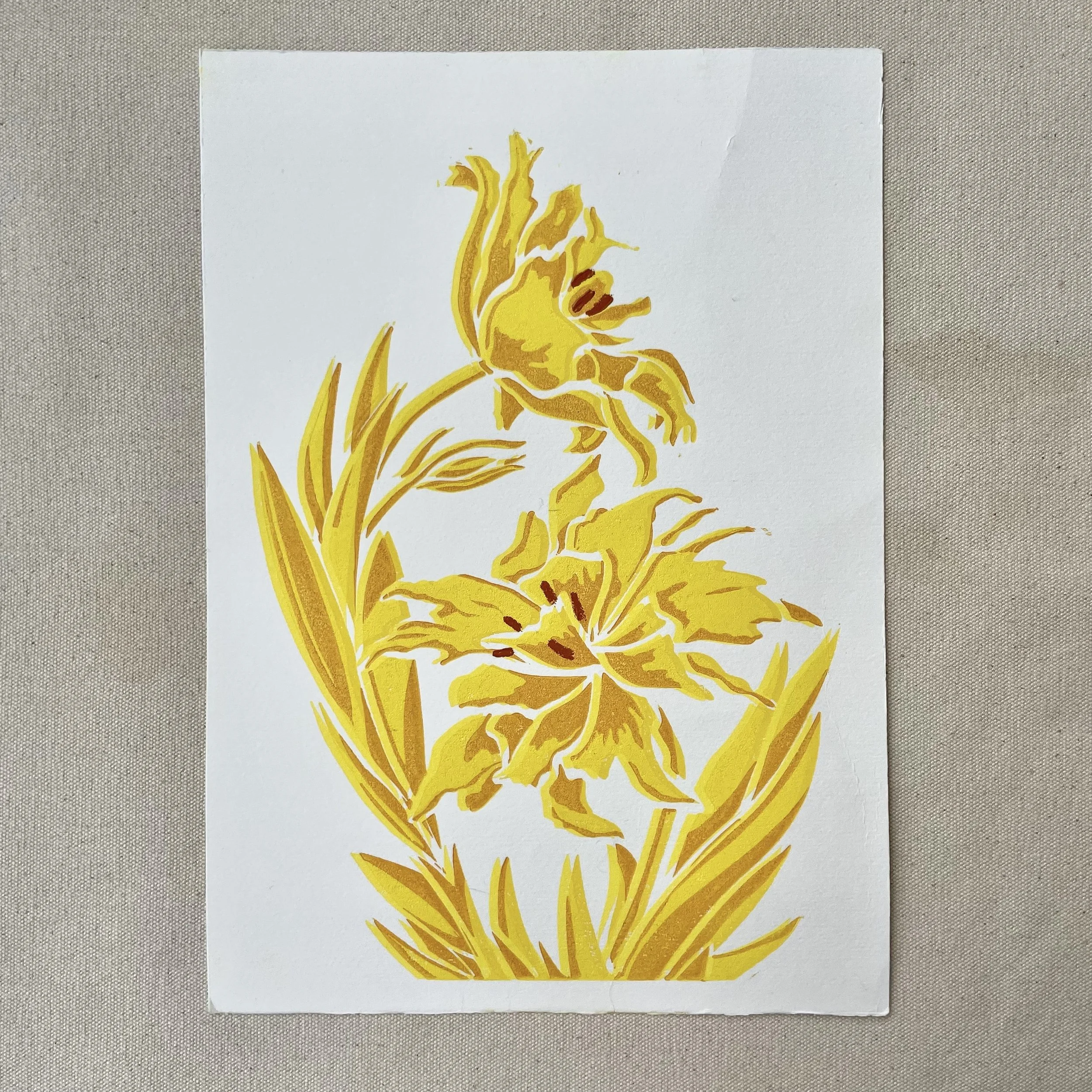 MONTE SPIDER TULIP NO 5 - A4 - LINO PRINT - MONOPRINT SERIES - A4 - UNFRAMED - FLAT LAY SHOT.jpg