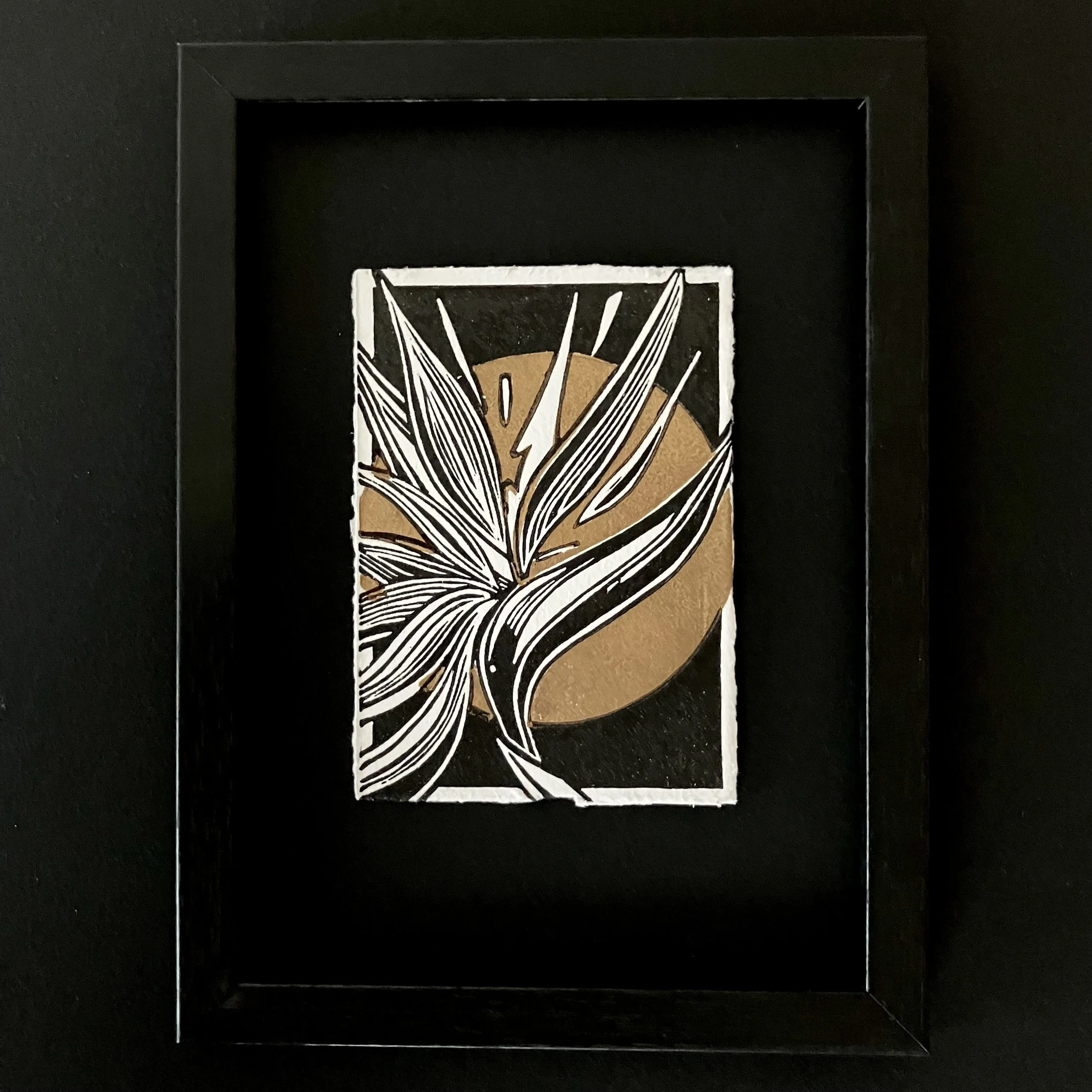BIRD OF PARADISE A7 MINI PRINT - LIMITED EDITION BLACK & GOLD FLORAL ART