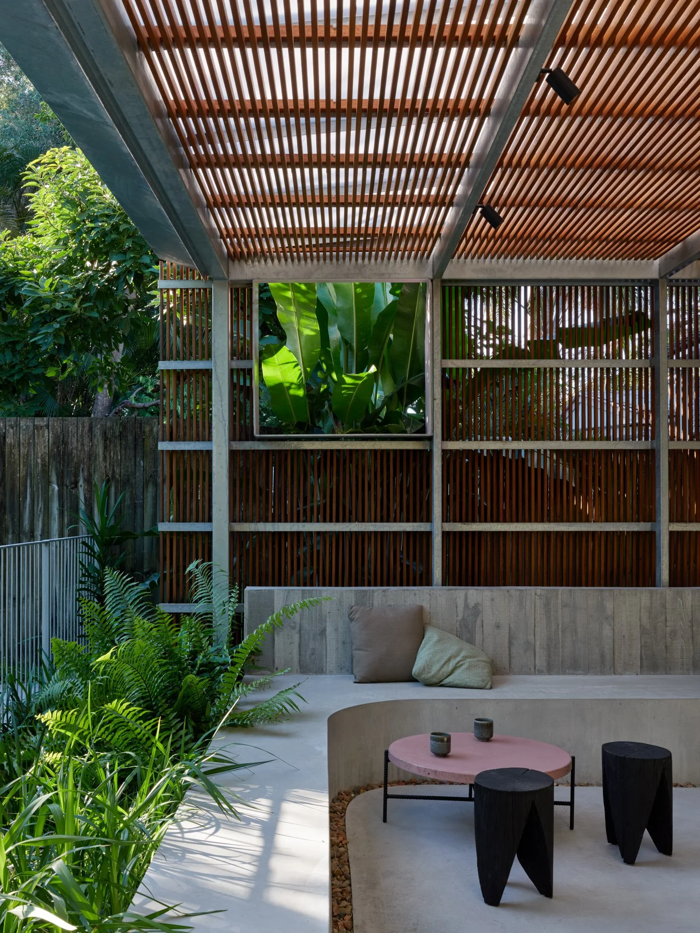 Off form Concrete bench seat - Bespoke renovation to home in New Farm, Brisbane, by Allen Brothers Construction.