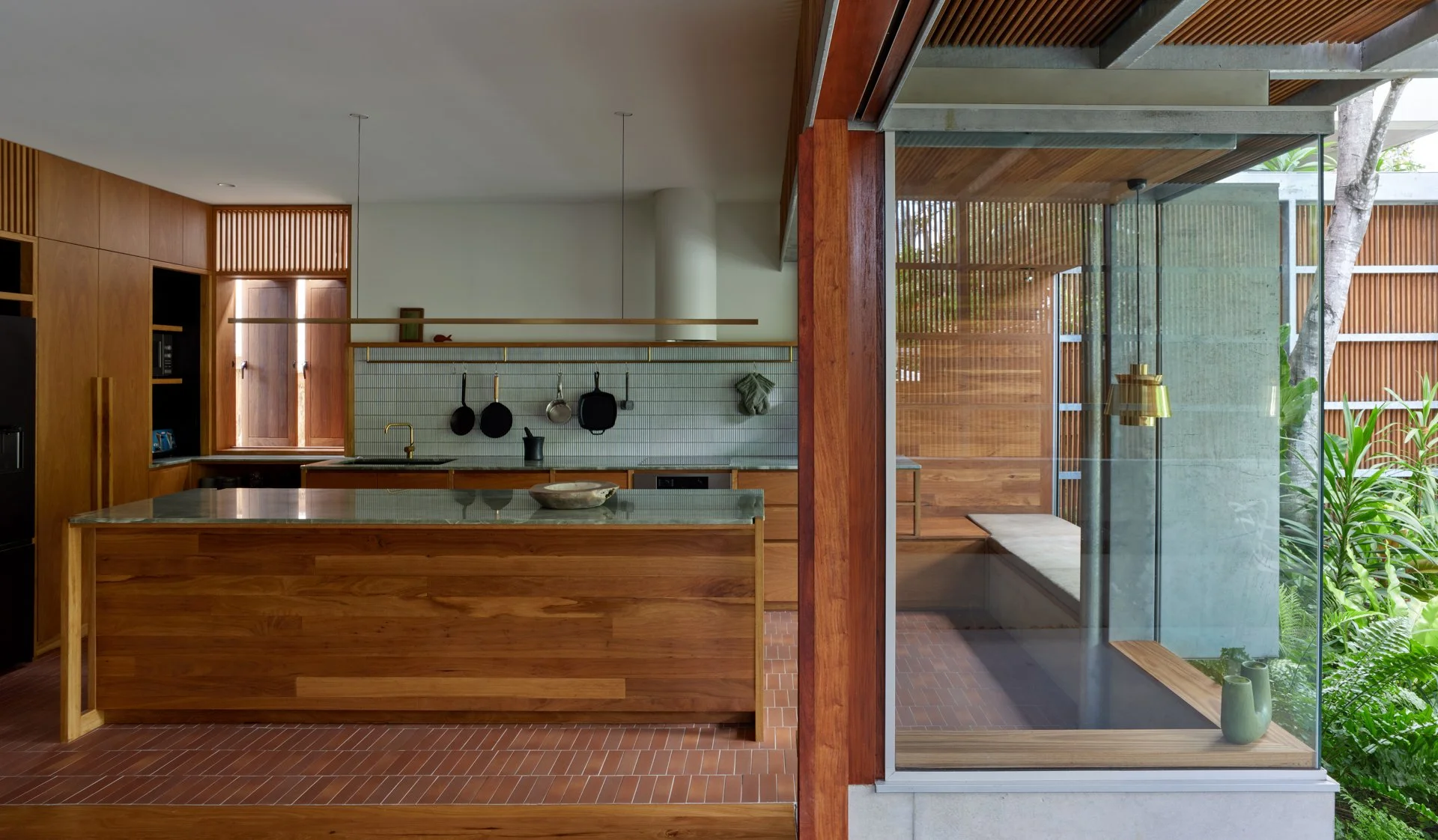 Custom timber joinery kitchen and garden room- Bespoke renovation to home in New Farm, Brisbane, by Allen Brothers Construction.