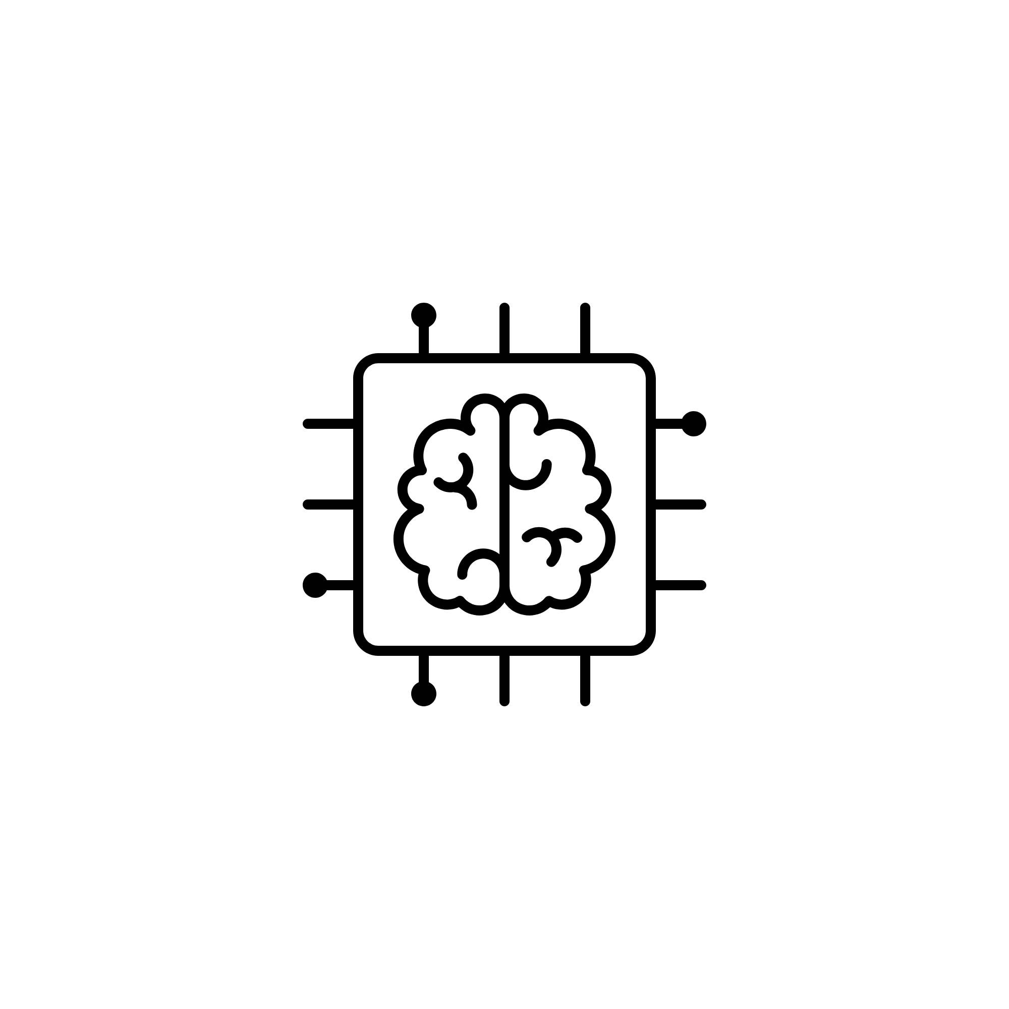 Line drawing of a brain connected to a rectangular device with multiple wires and an antenna.