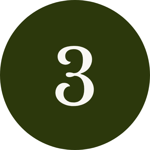 A dark green circle with the white number three centered inside.
