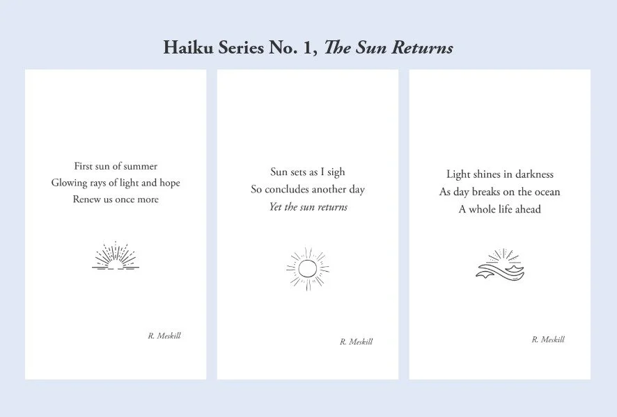 Haiku Series No. 1, The Sun Returns – 3 × 5 Digital Poetry Print Set