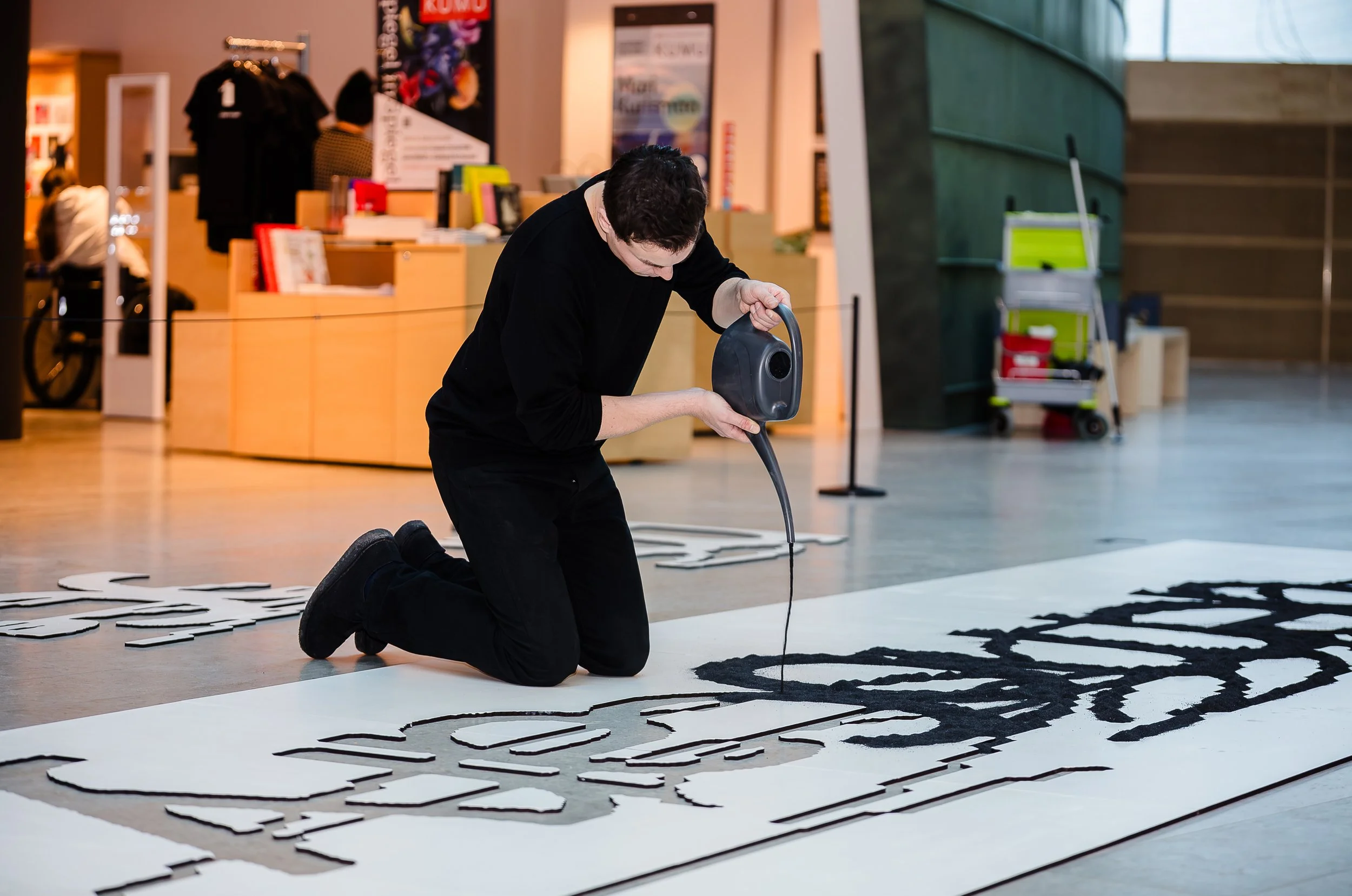 Performance and installation process of Failed Attempt#1 (democary), Kumu Art museum, February 2026. Photo: Karolin Köster