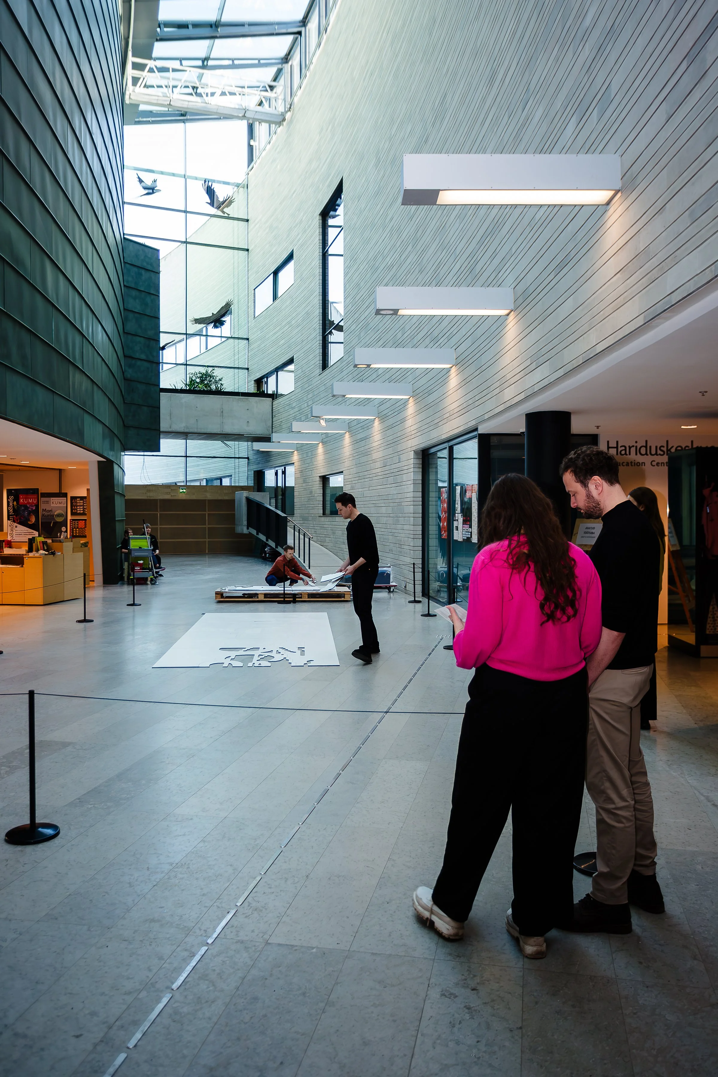 Performance and installation process of Failed Attempt#1 (democary), Kumu Art museum, February 2026. Photo: Karolin Köster