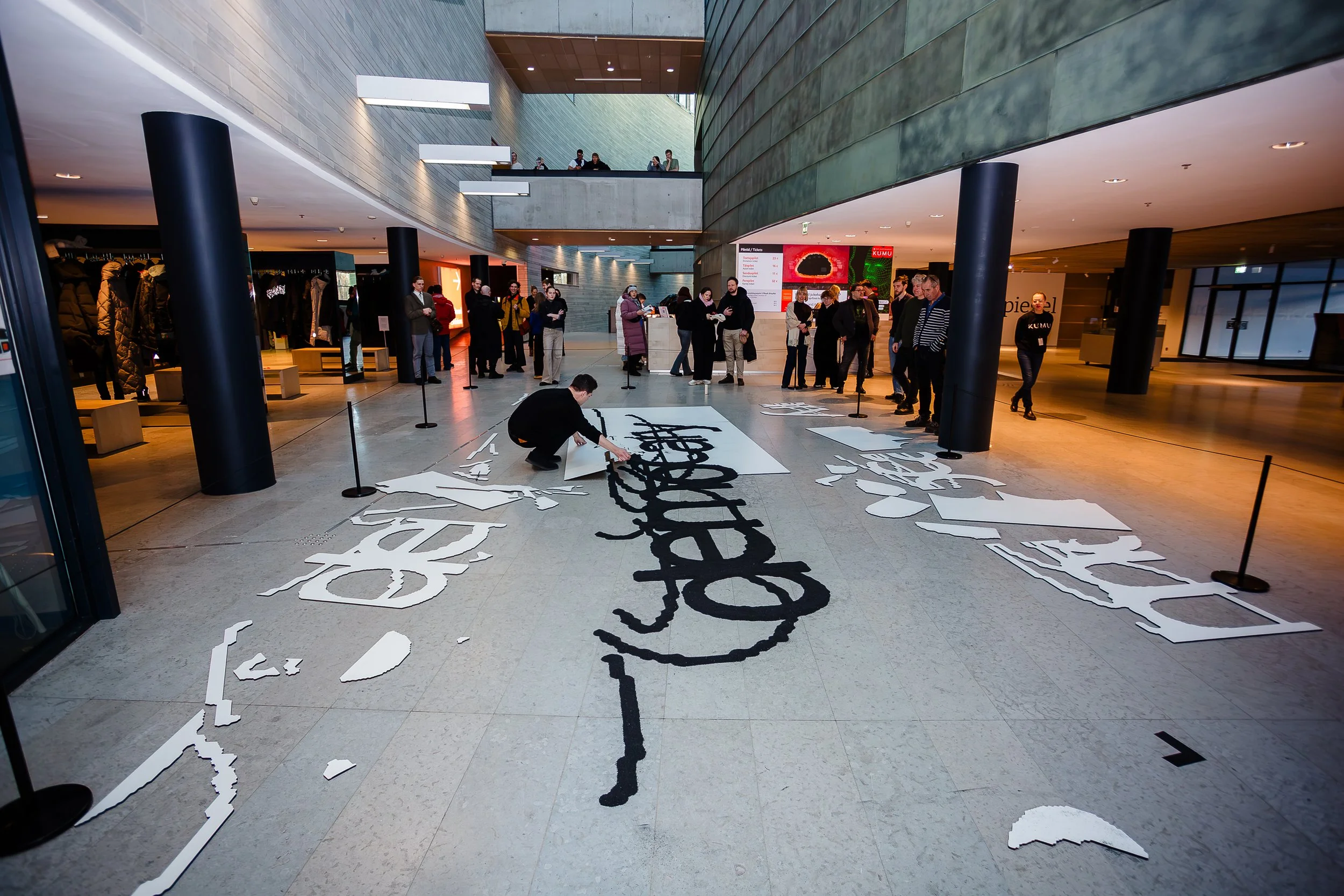 Performance and installation process of Failed Attempt#1 (democary), Kumu Art museum, February 2026. Photo: Karolin Köster