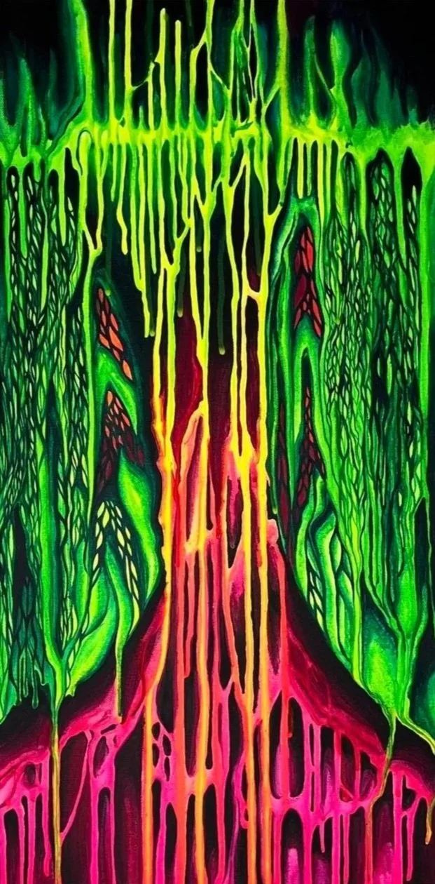 “Mycelium” (2026), Acrylic on canvas, 30.5 x 61 x 4.5cm