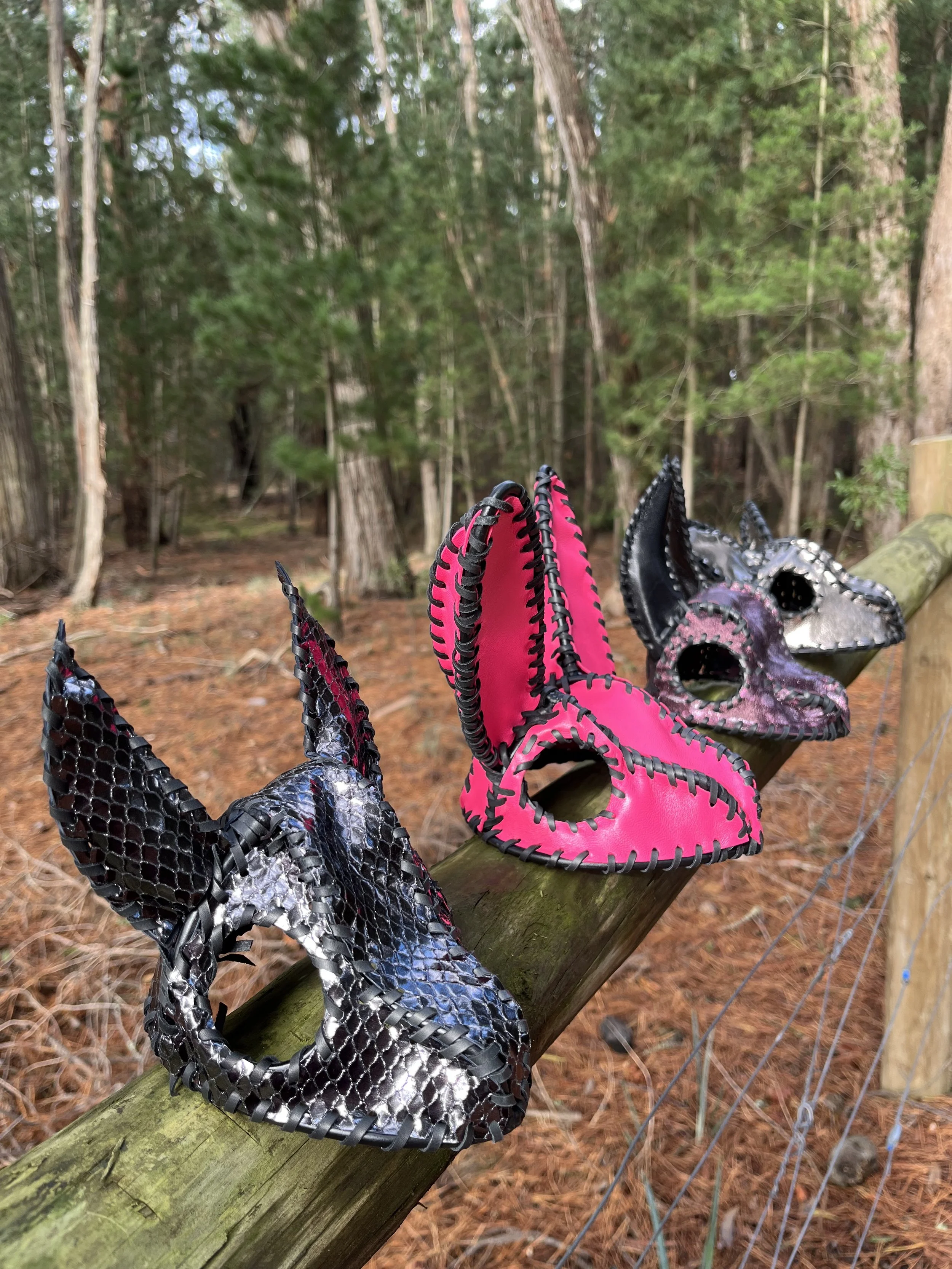 Leather covered steel welded animal head sculptures by Georgie Stokol