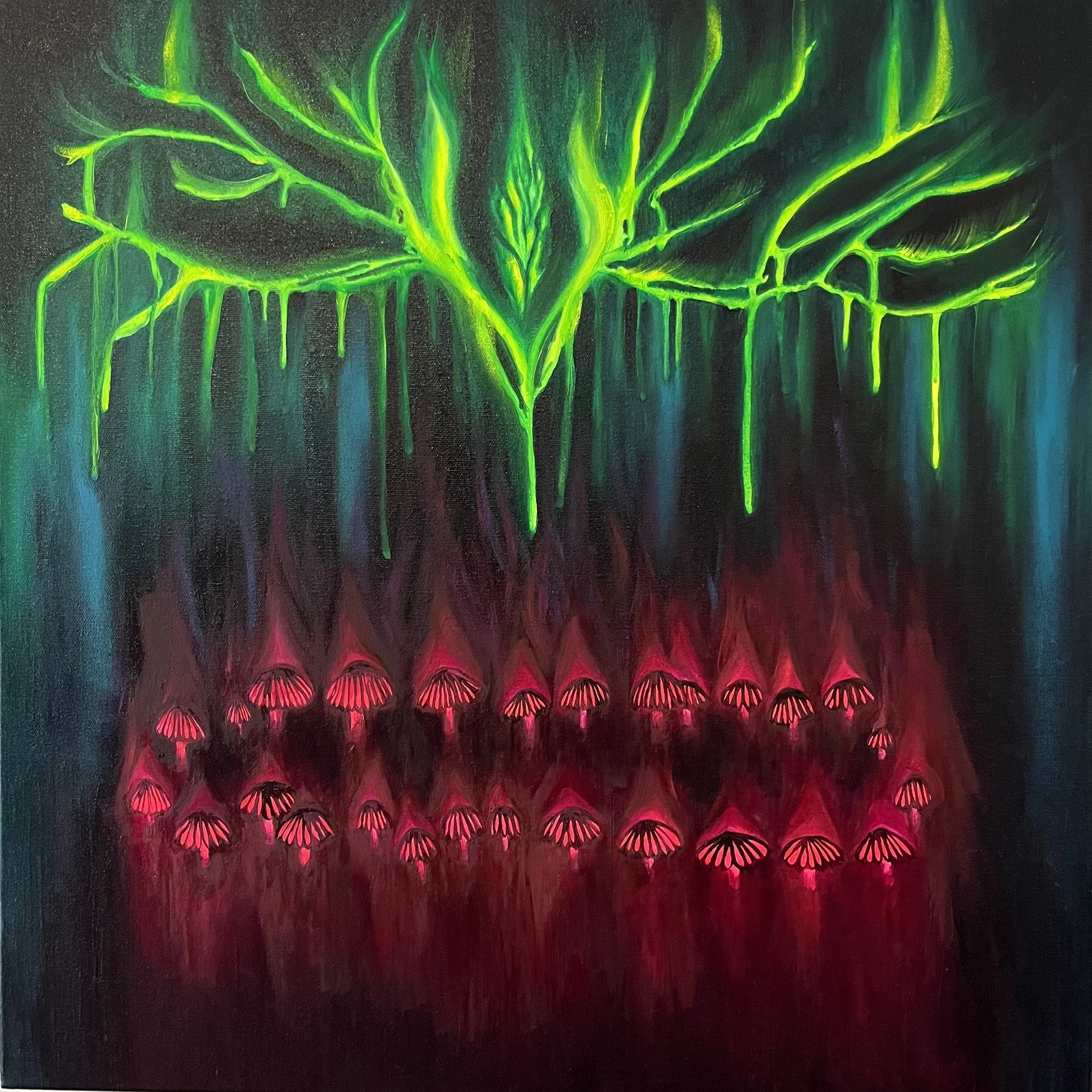 “Into the Forest” (2026), unframed oil on canvas, 61 x 61 x 4.5cm
