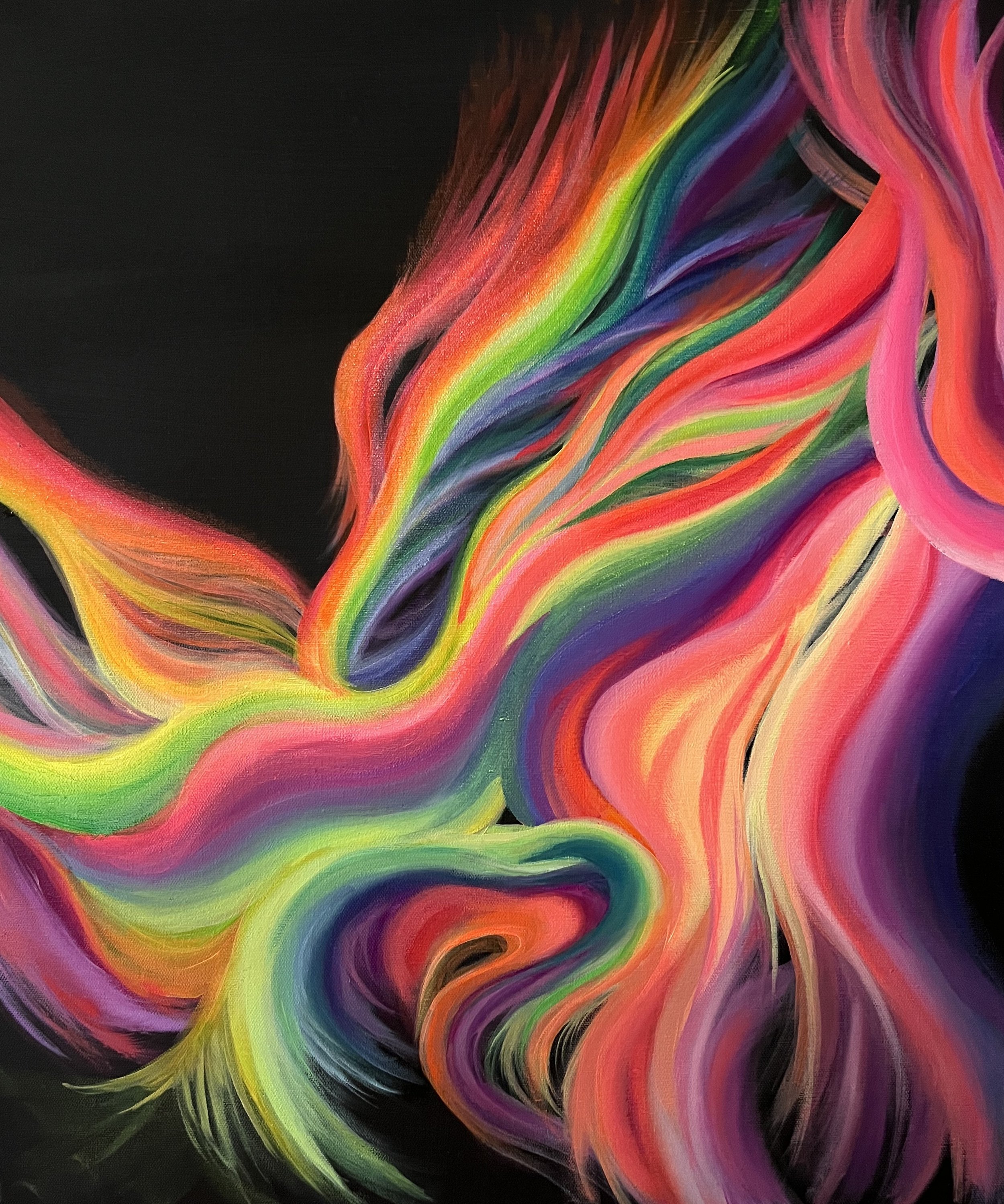 Aestival – abstract vibrant energy flow oil painting by Georgie Stokol capturing the colours of summer