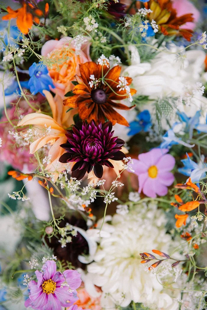 colourful wedding bouquet at Lake Montriond border