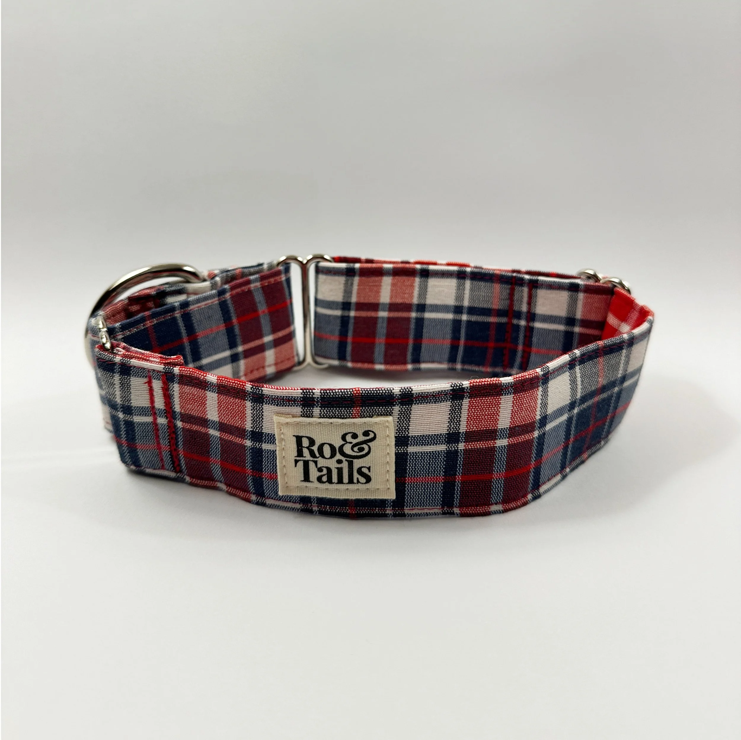 Martingale Dog Collar — Red, Blue and White Tartan — 38mm