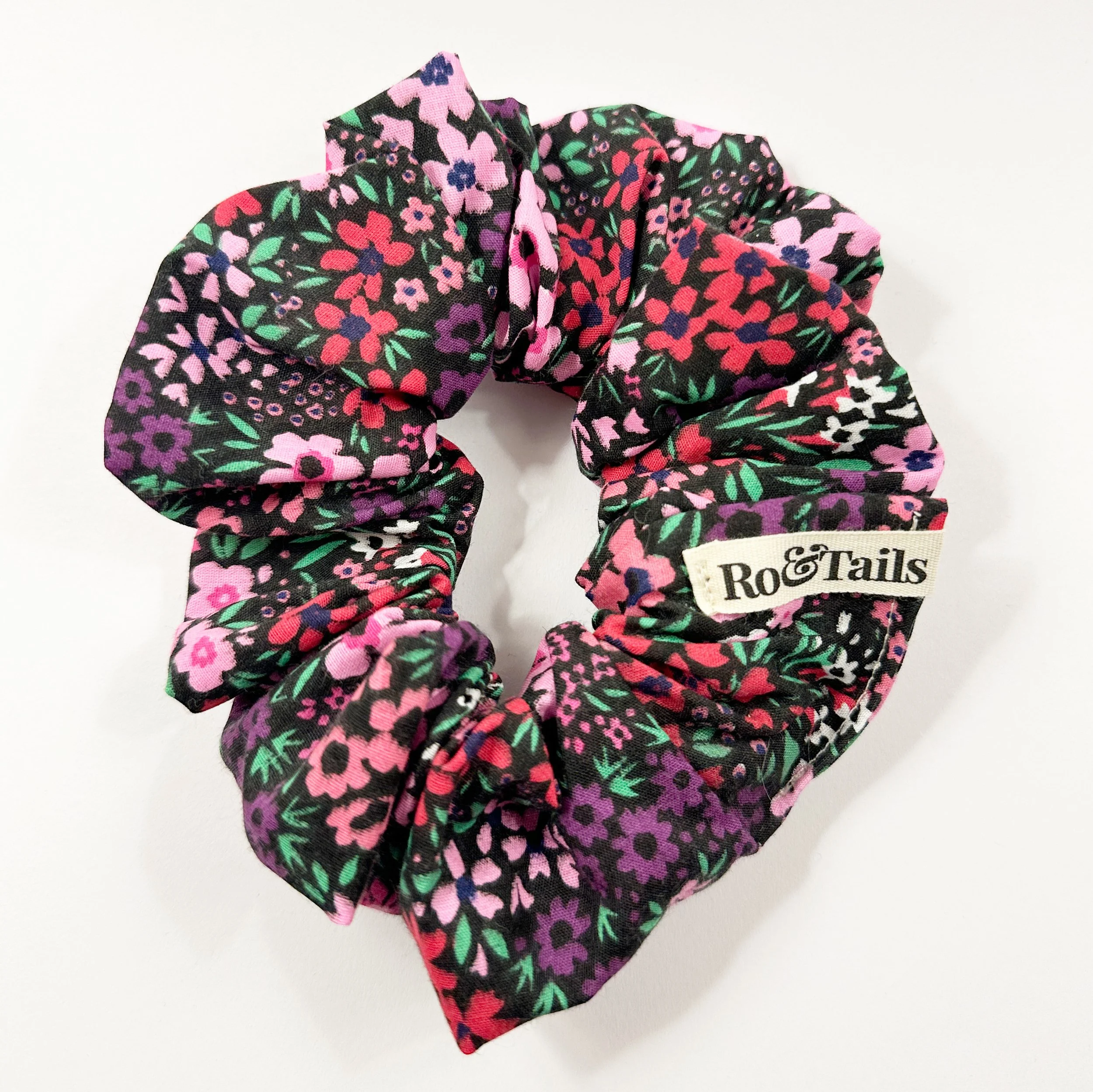 Scrunchie - Pink and Black Ditsy Floral