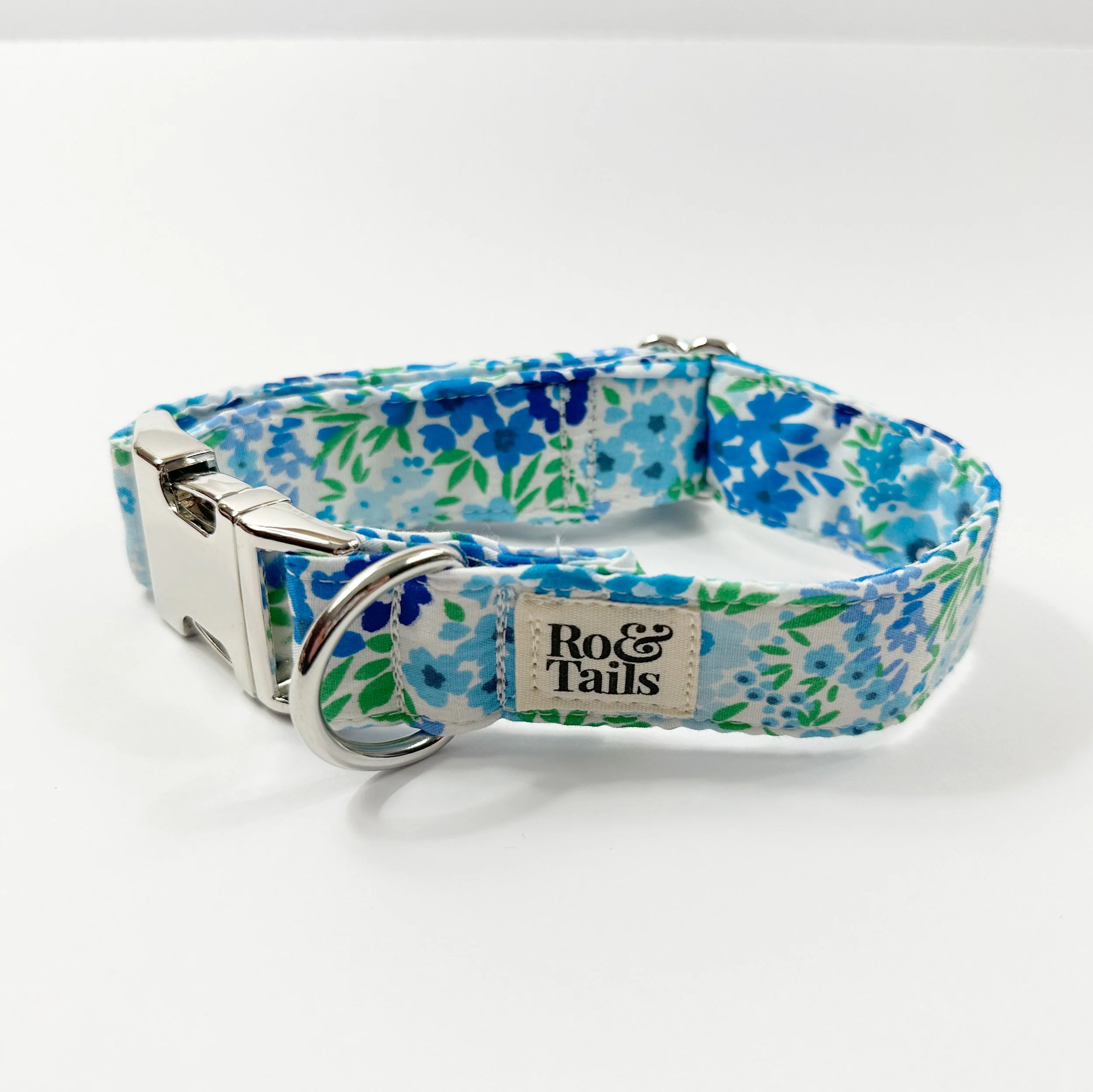 Side Release Buckle Collar - Blue Ditsy Floral - 25mm