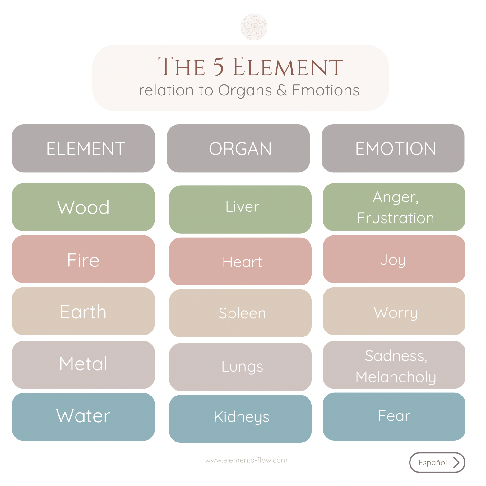 Elements, Emotions and Organs / Elementos, Emociones y Órganos