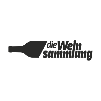 Das Logo einer Wein-Sammlung, bestehend aus einer Weinflasche und deutschsprachigem Text.