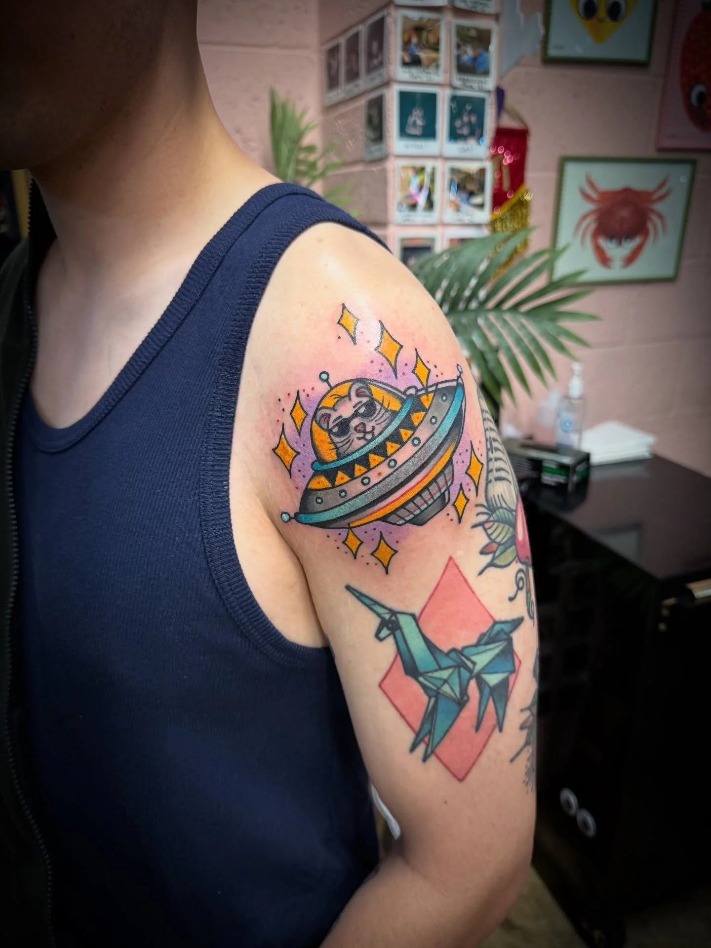 Hamster in a ufo&hellip; standard. 
Taking bookings @valentinestattoostudio goldsmithtattoo@gmail.com #tattoo #tattooartist #traditional #traditionaltattoo #leamingtonspa #loveleam #leamingtonspatattoo #goldsmithtattooer #warwickshire 
#valentinestat