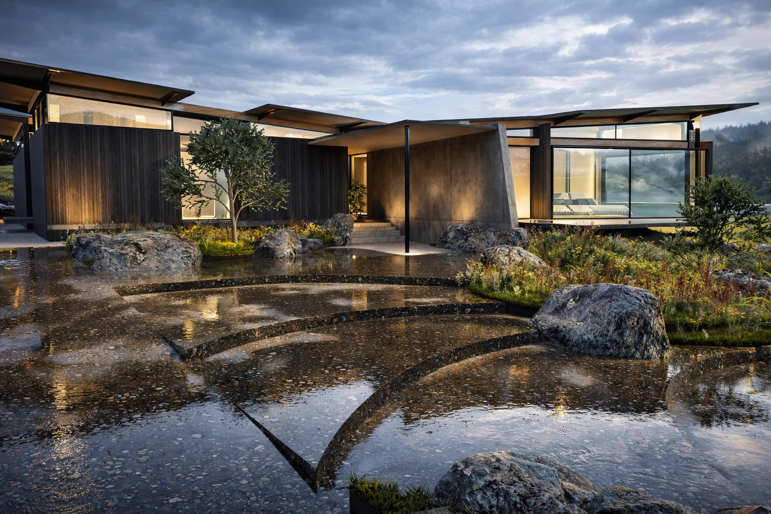 Modern home amidst misty nature.png