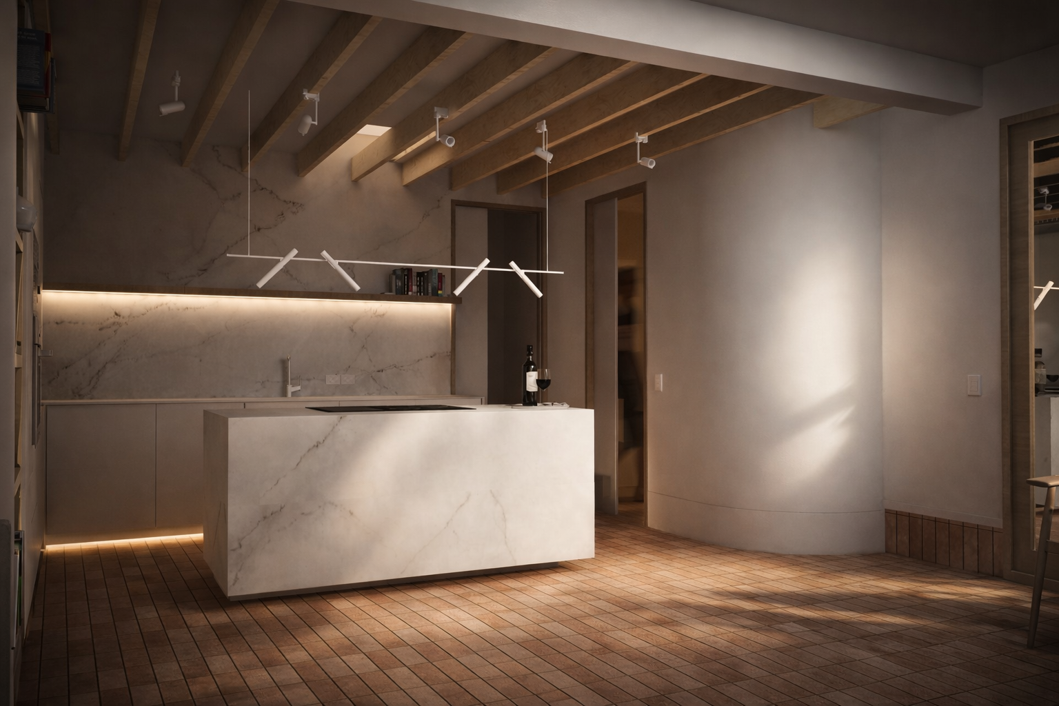Bright marble kitchen with skylight.png