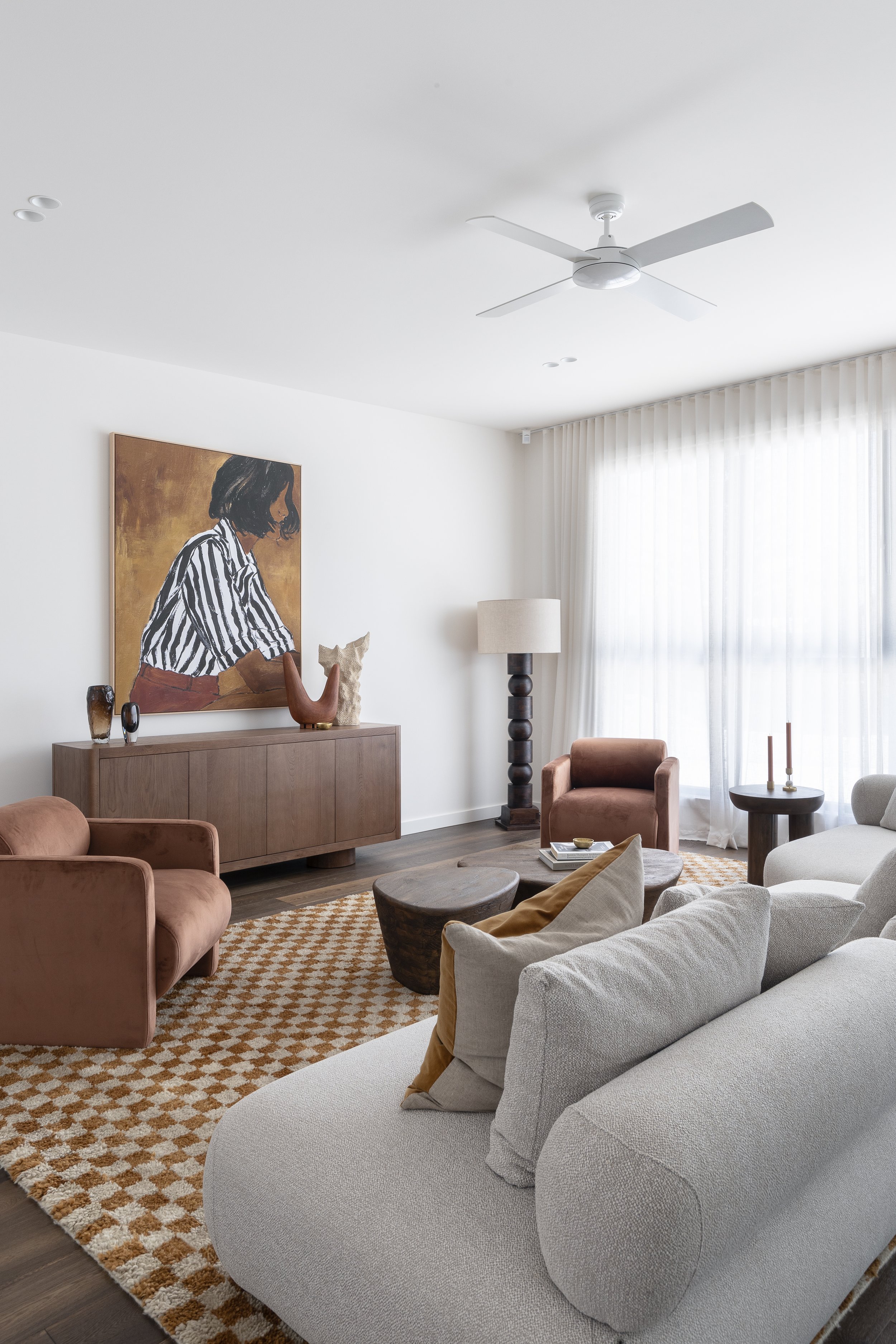 modern deep tones living space checker mustard rug