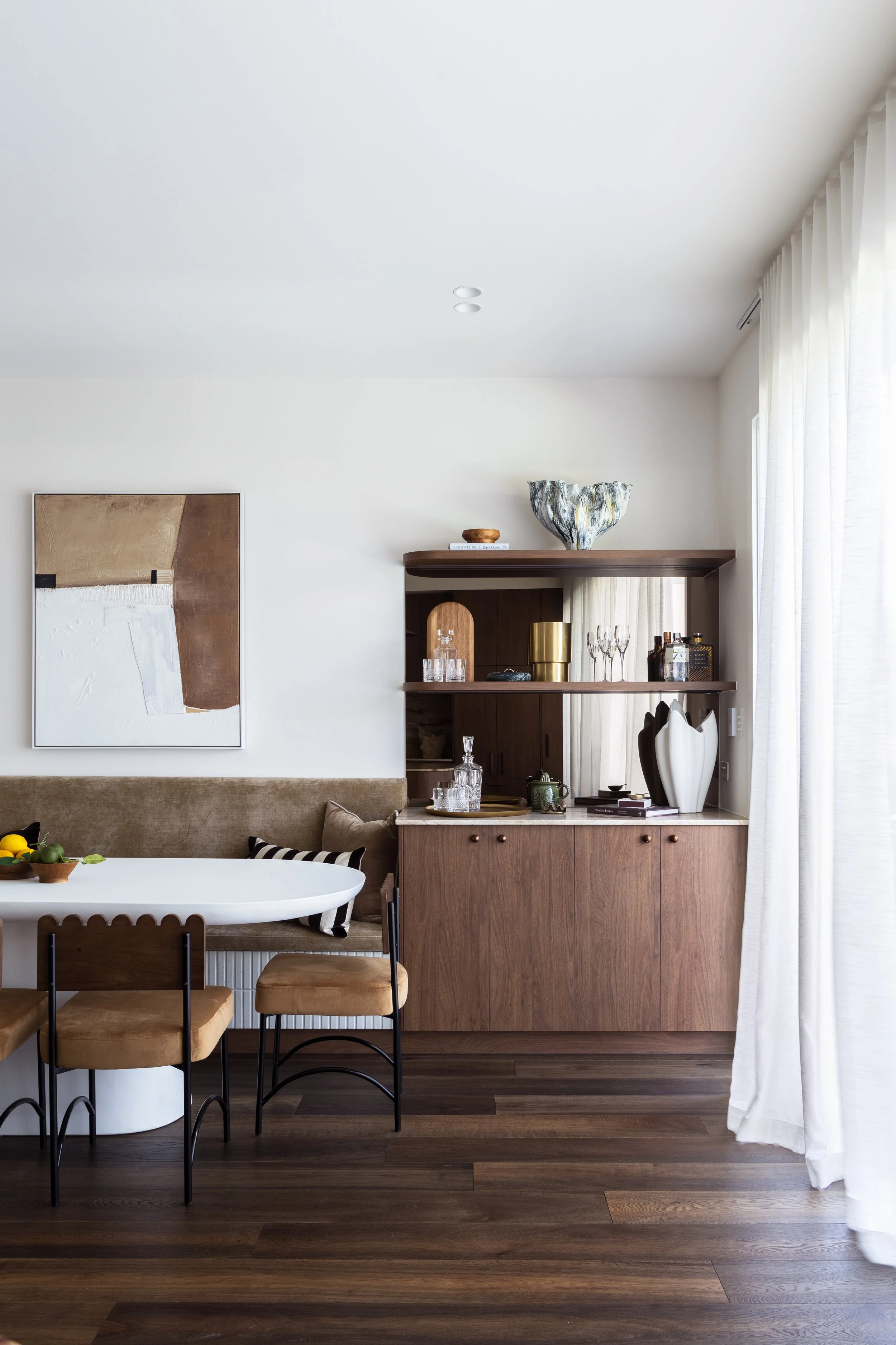 mid century modern kitchen dining and built in bar 