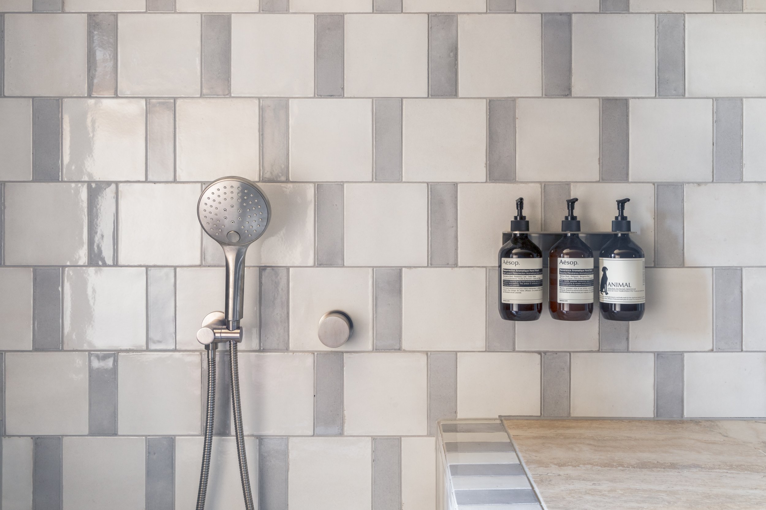 blue and white checker laundry tile dog basin