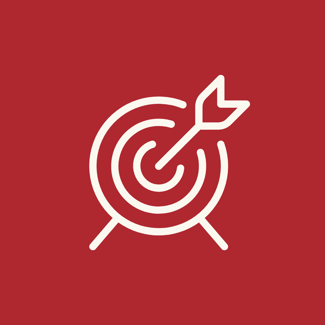 Icon of a target with an arrow hitting the bullseye, on a red background.