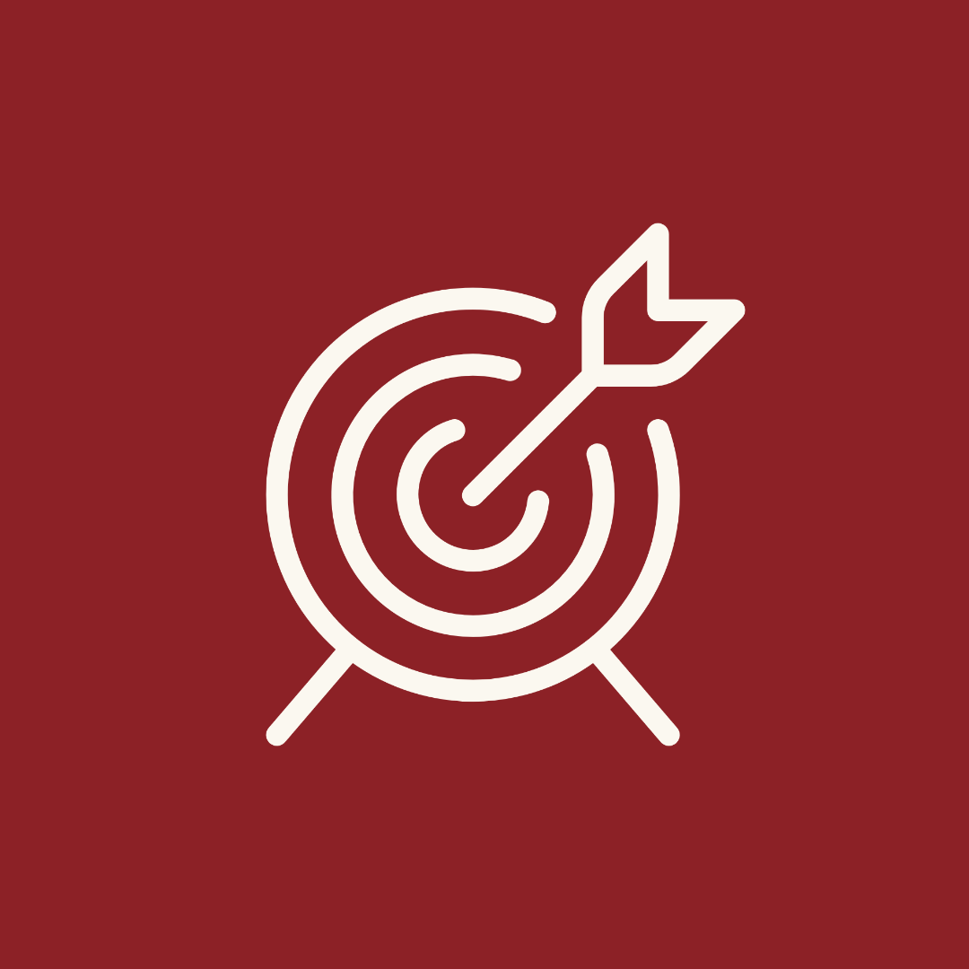 Icon of a target with an arrow hitting the bullseye, on a red background.