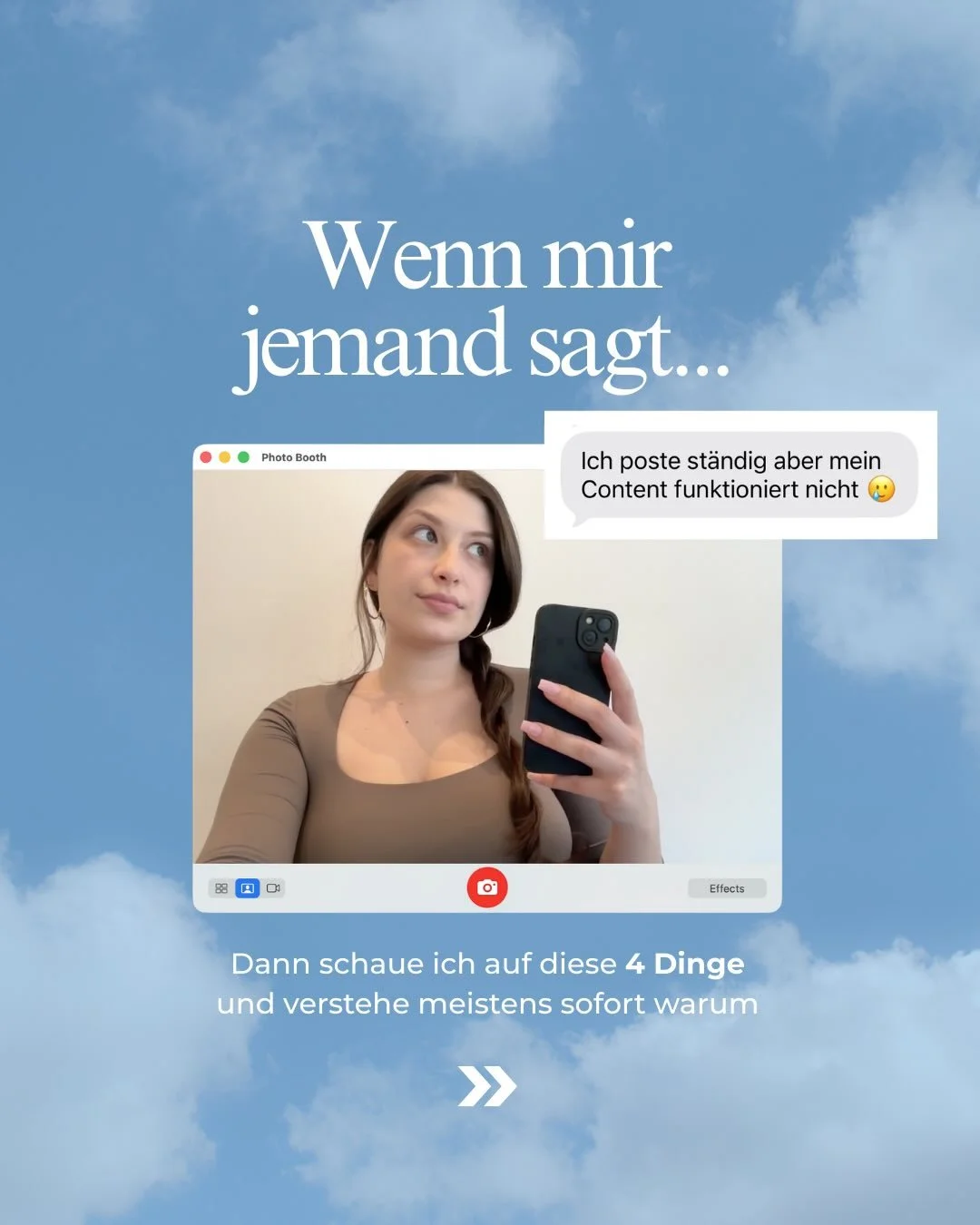 Ich sehe meistens ziemlich schnell,
warum Content nicht funktioniert.

Viele denken dann sofort an Dinge wie mehr posten, mehr Reels, mehr Trends.

Aber das sind selten die eigentlichen Gr&uuml;nde. 🌩️

Wenn ein Account nicht funktioniert, liegt es 