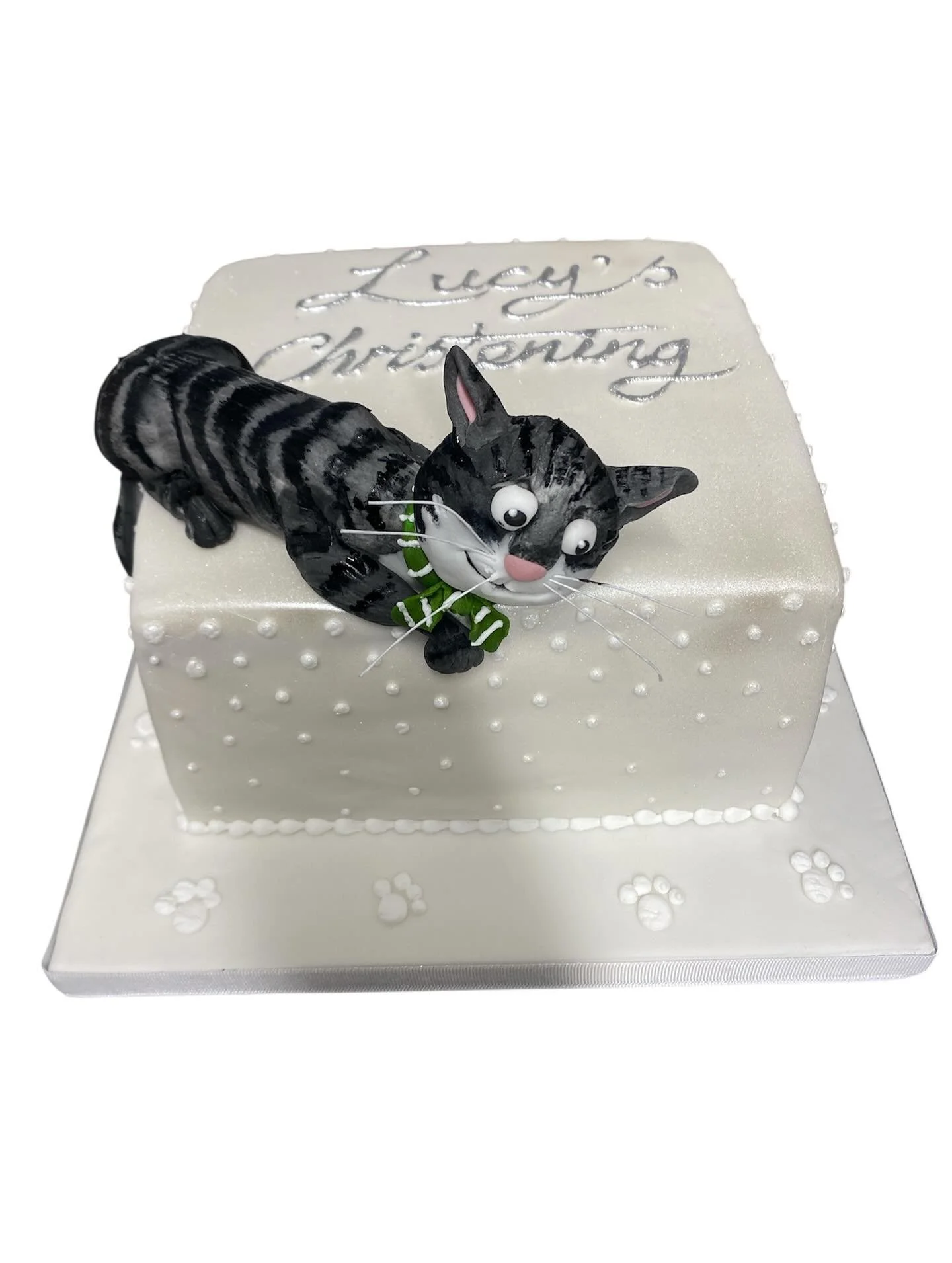 There is a theme I feel with little Lucy's cakes!! This time her christening cake.  Her mom asked for a simple cake but with a cat ... a Julia Donaldson cat.  And look what Lucy had a few months ago for her first birthday !  Room@on the broom.