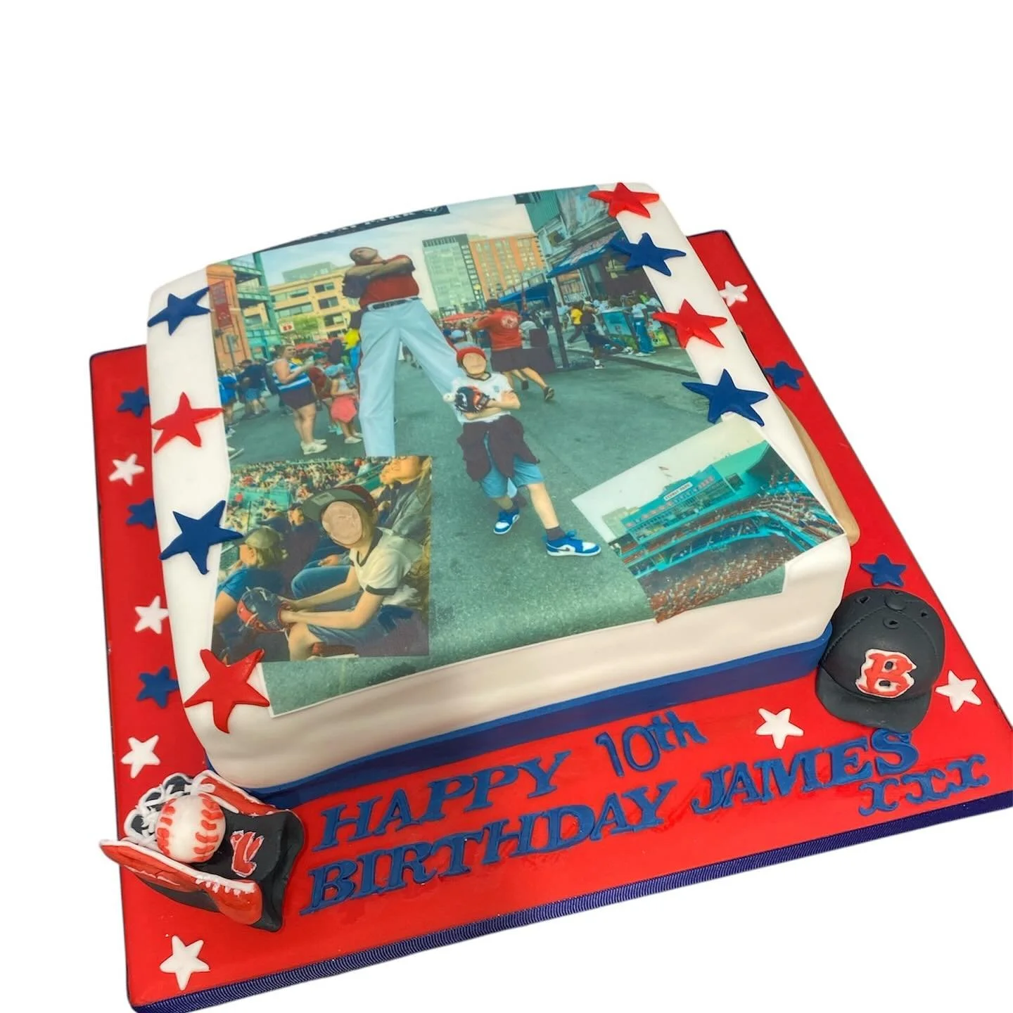 Boston Red Sox cake for James.  He was very lucky to visit their stadium. #bostonredsox #bostonredsoxcake #baseballcake #edibleimagecake #photocake