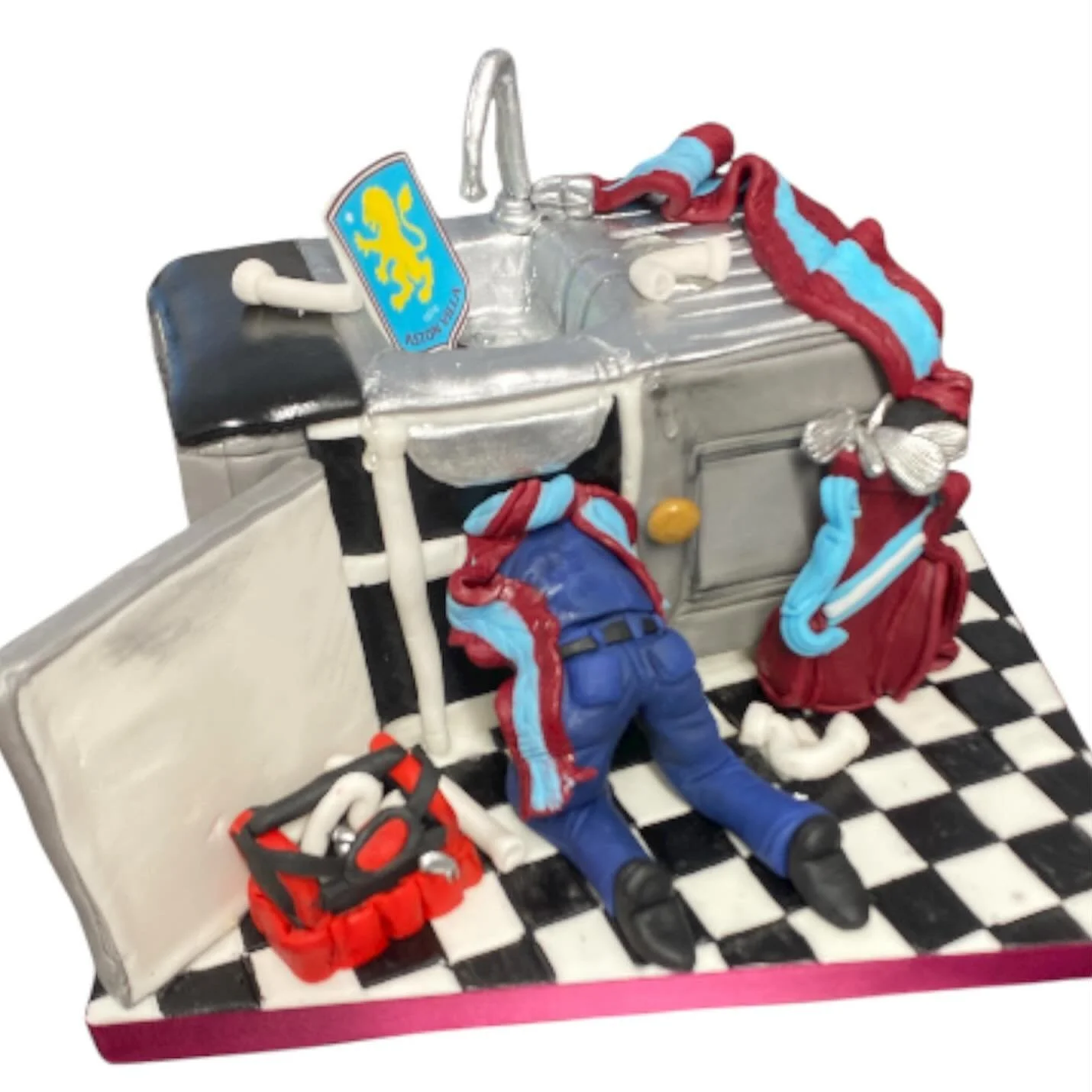 A Villa Mad Plumber.  Head under a sink let's hope he's out from under it tomorrow in time to watch the match ! #sundayfootball #astonvilla #plumber