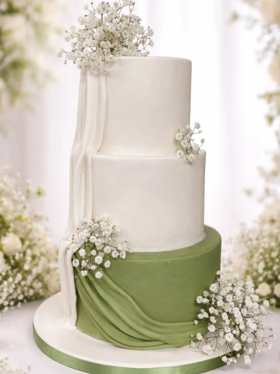 Sweeping drapes and fresh gyp flowers.  Gorgeous.