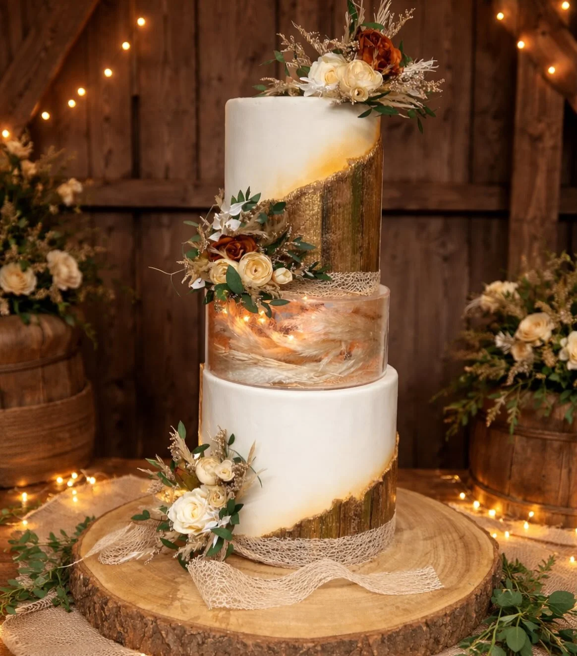 Rustic but modern a new design for this seasons fall weddings.  Come see me next weekend at #westmeadhotel @westmeadhotel #rusticweddingcake #barkweddingcake #solihullweddingcakes