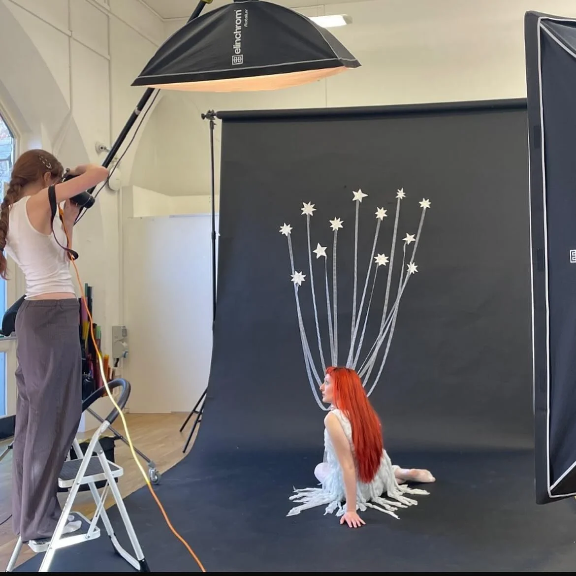 a bts look at my latest shoot named &ldquo;catching falling starts&rdquo; 💫 images/video taken by @daisygb.fcp modelled by the amazing @sineadbuurrage and assisted by @nellamakes / @daisygb.fcp final images coming soon 🌟 #gfw25 #wearegraduatefashio