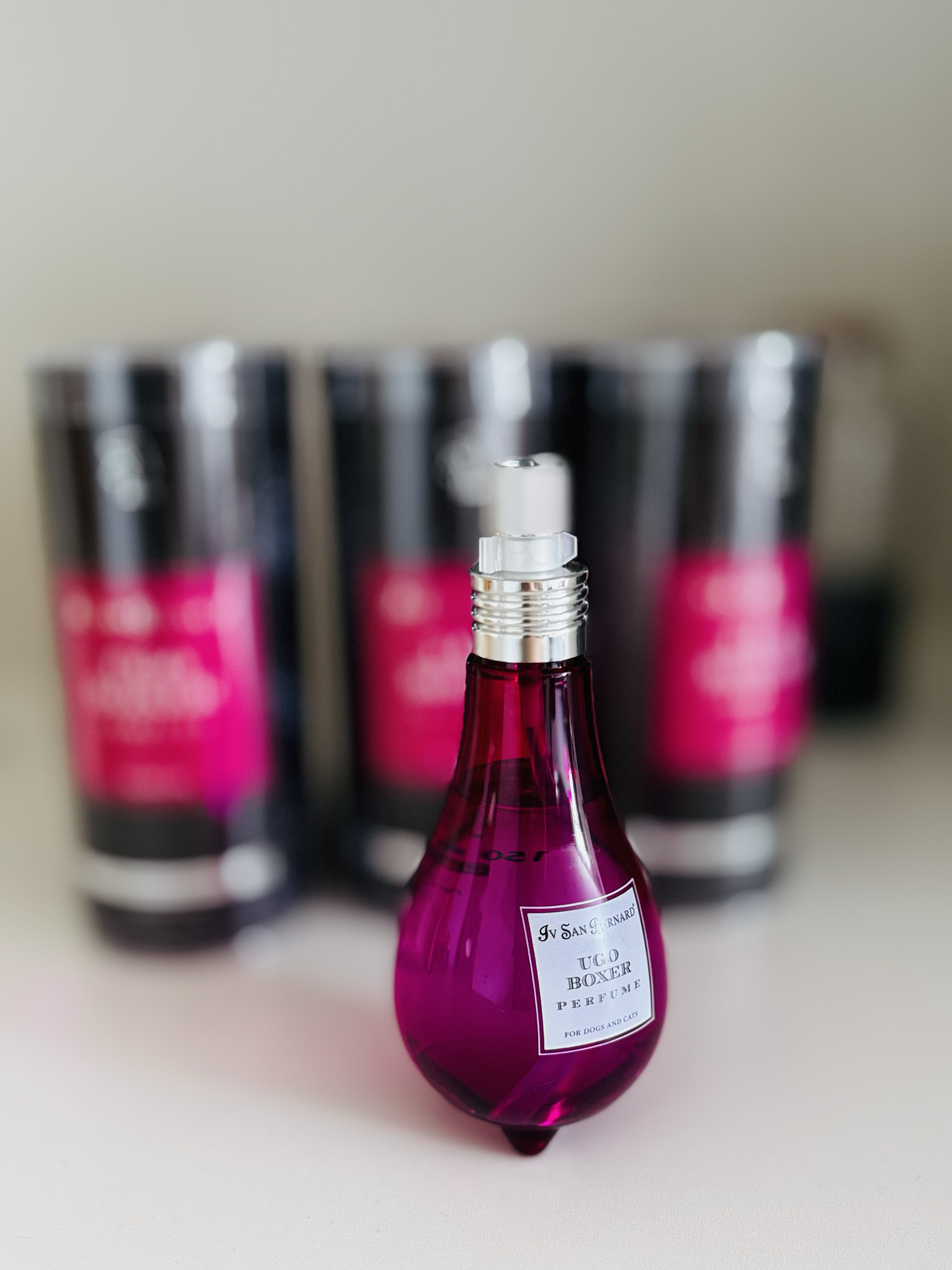 Du parfum hypo-allergénique pour chien "Ugo Boxer" de la marque italienne Iv. San Bernard.
