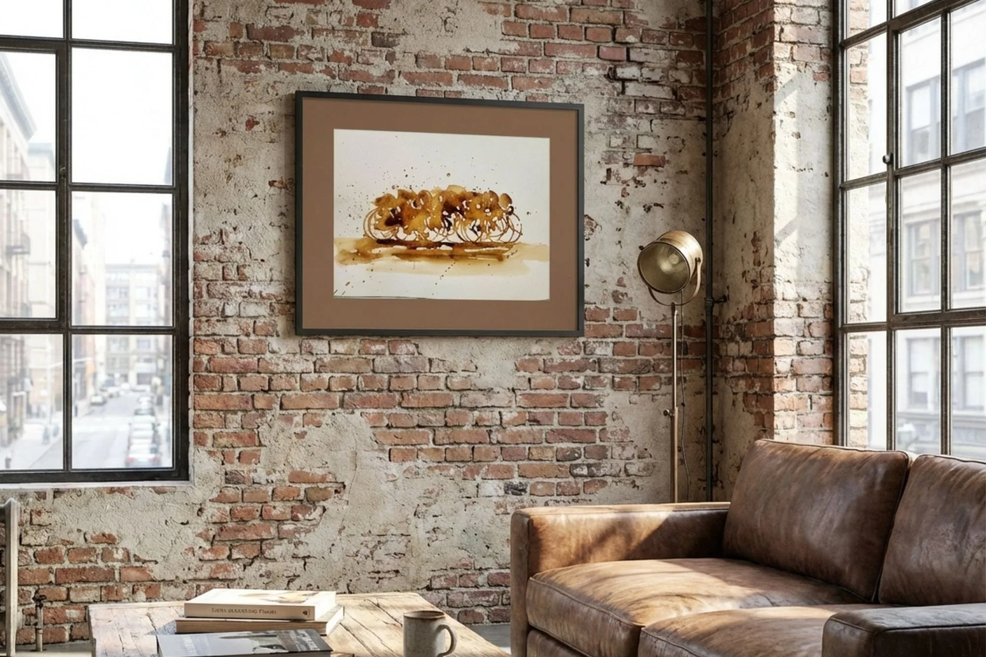 Coffee Table Art Book fine art print installed in a contemporary loft living room, supporting artists through direct print sales.