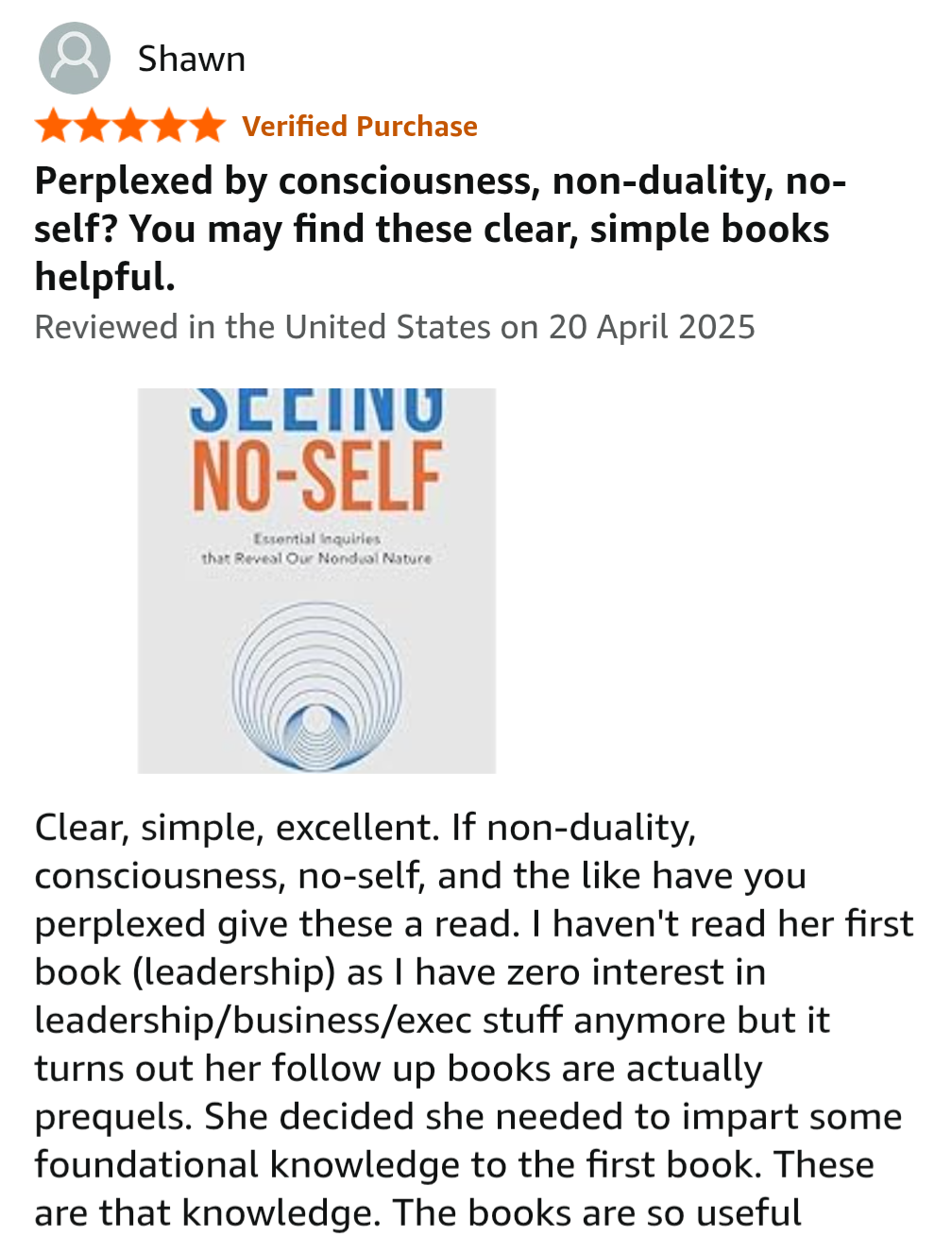 Book cover titled "Seeing No-Self" with subtitle "Essential Inquiries that Reveal Our Nondimensional Nature."