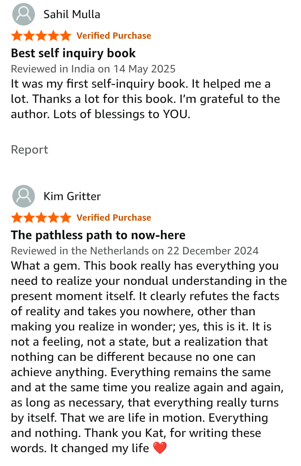 Screenshots of two Amazon customer reviews for books, featuring star ratings, reviewer names, review dates, and comments.