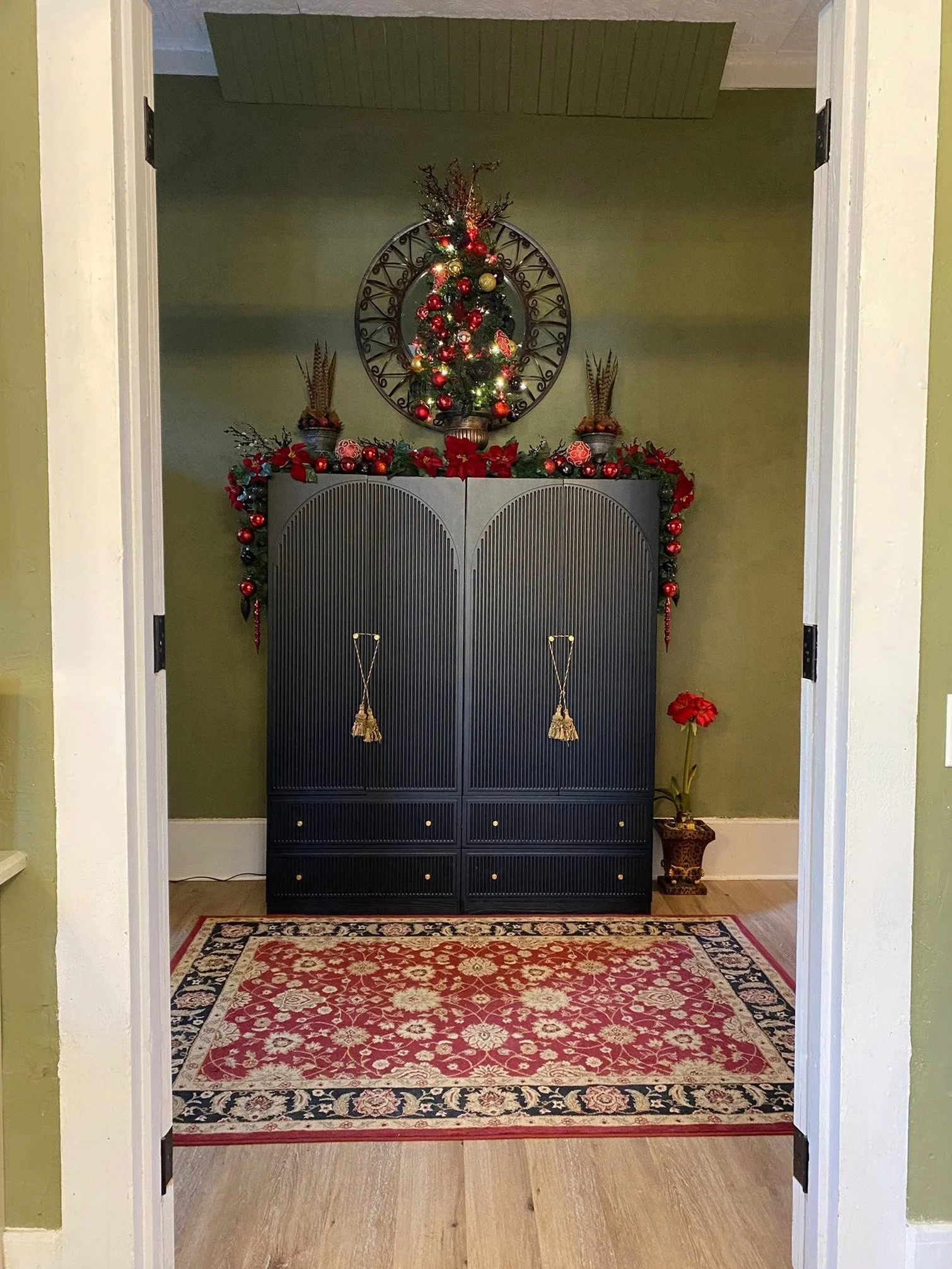 Cabinet decorated for Christmas
