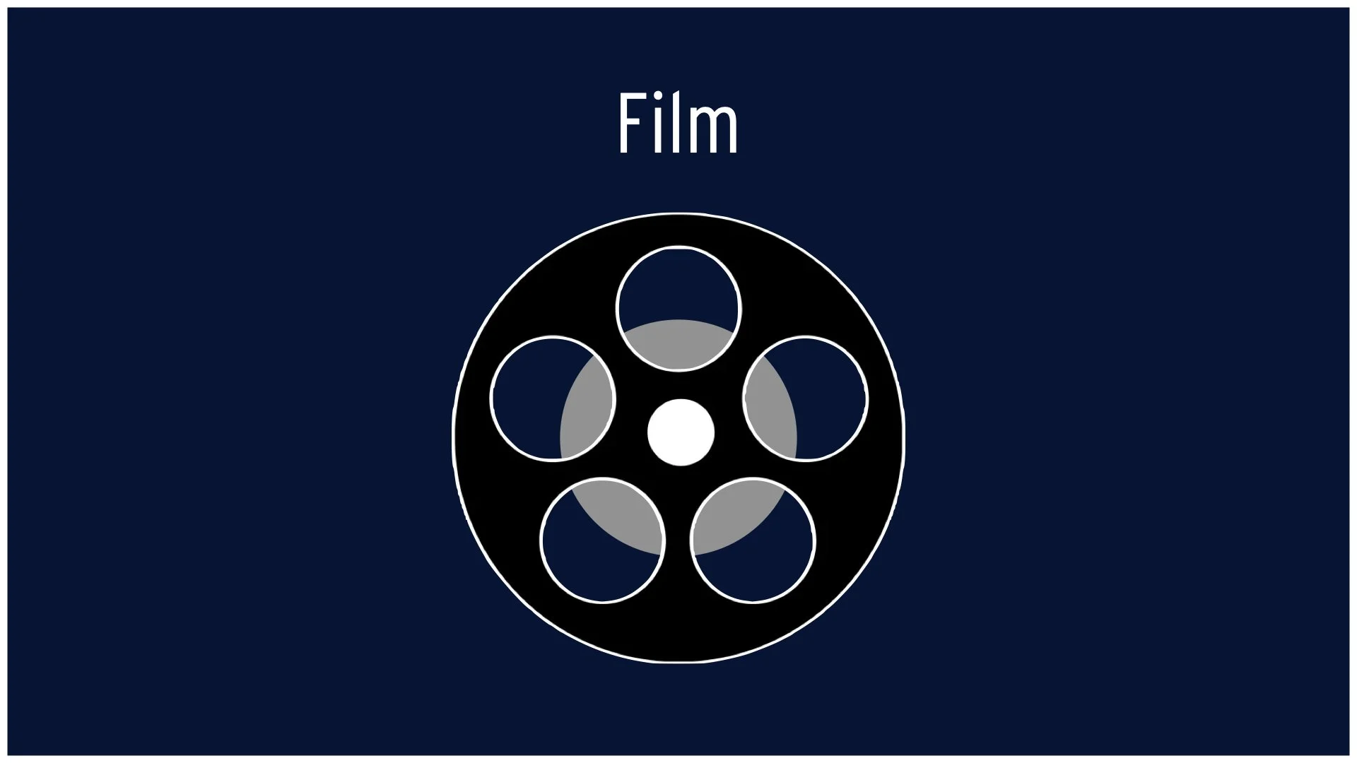 Graphic with a dark blue background, a film reel icon in the center, and the word 'Film' written above the reel.