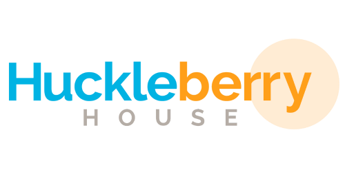 Huckleberry House logo with the name in blue and orange text, and a beige circle behind the word 'berry'.