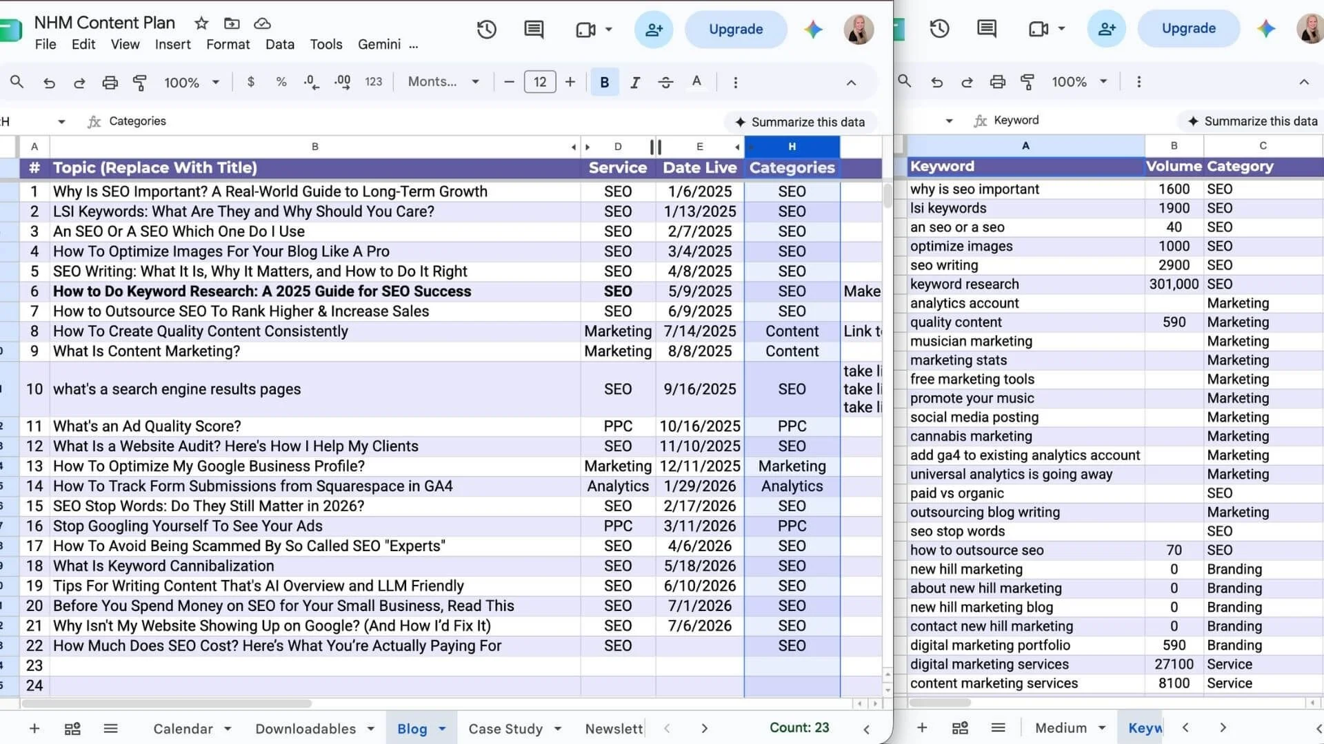 spreadsheets