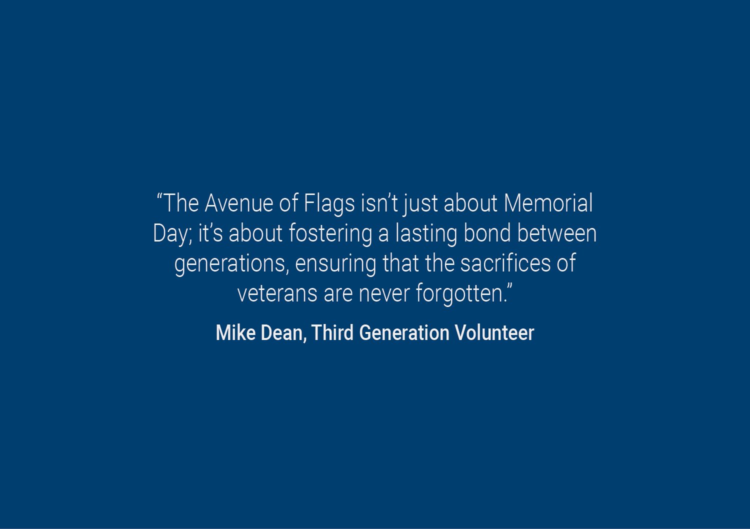 Quote about Avenue of Flags by Mike Dean on blue background