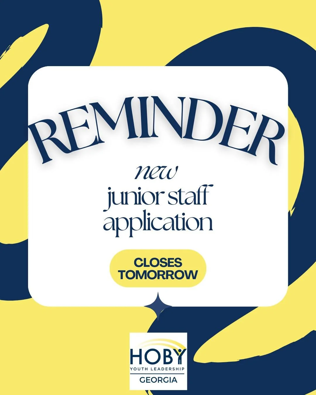 Last call!
New Junior Staff applications close tomorrow. Don&rsquo;t miss your moment to lead, learn, and make an impact with HOBY Georgia 💙💛
Apply now at the link in our bio!