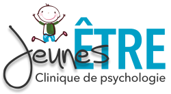 Logo de la clinique de psychologie Jeune ÊTRE, avec un dessin d'une enfant souriante.