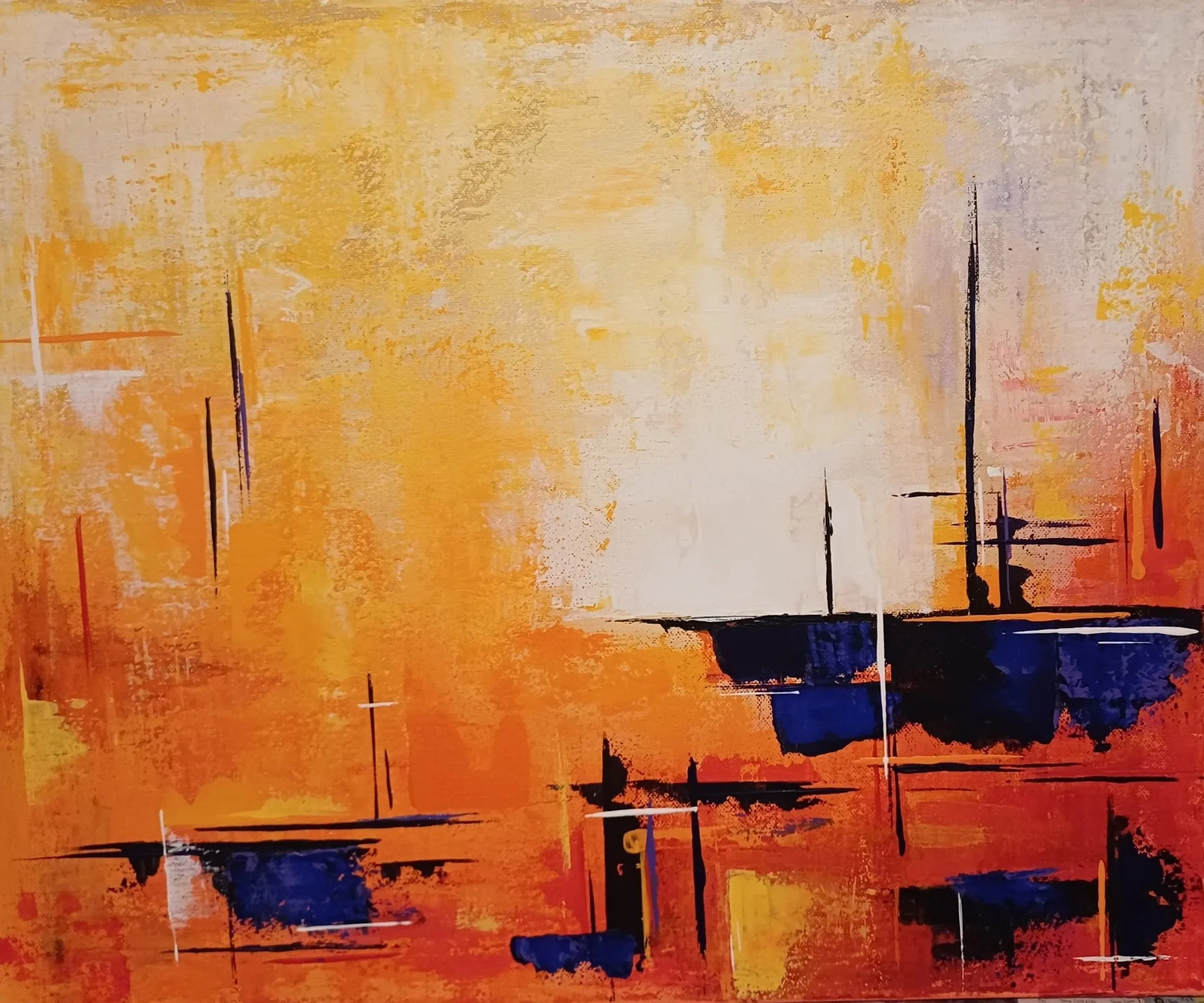 Fiery abstract DIY art inspired by a city sunset