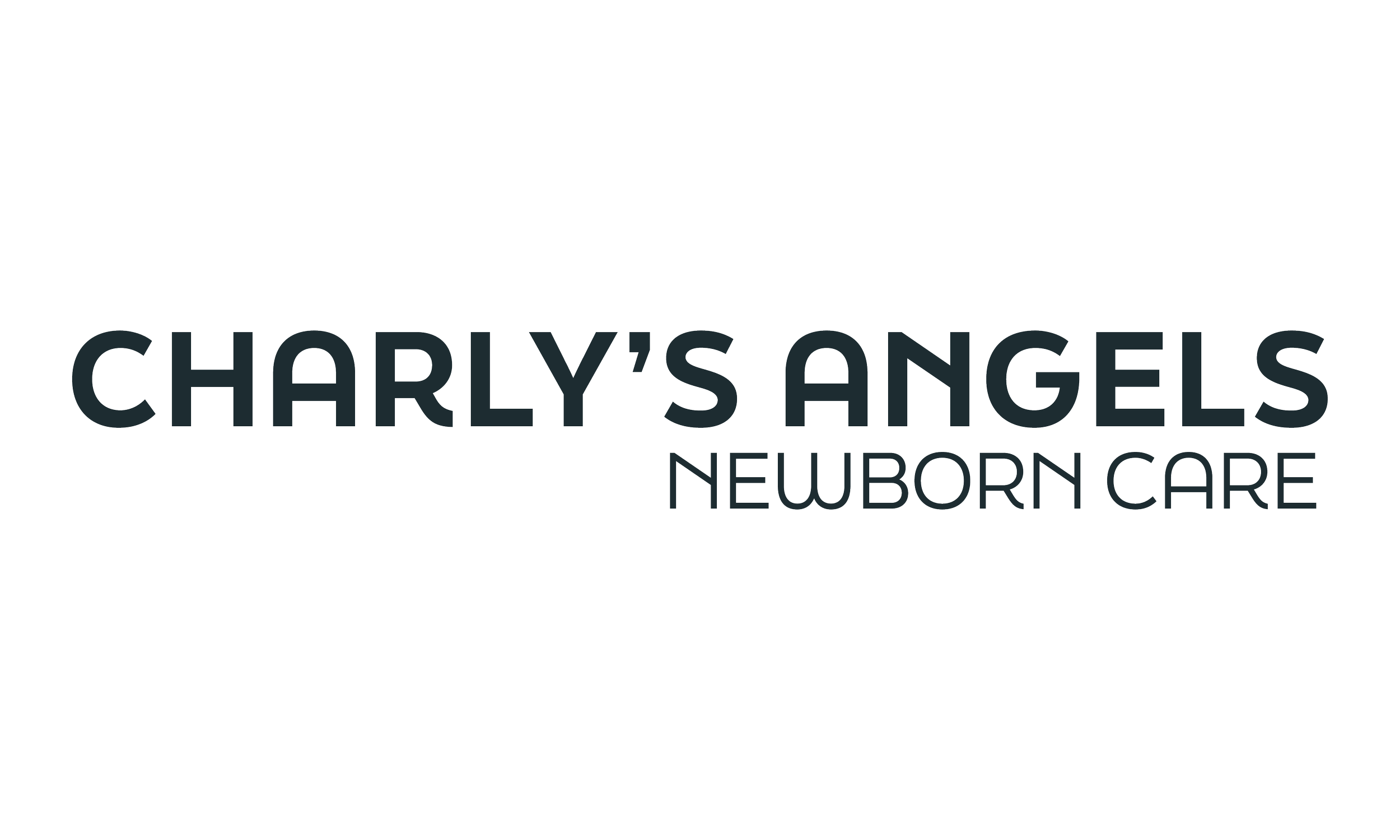 Logo for Charly's Angels Newborn Care with a gold angel wings icon above the text.