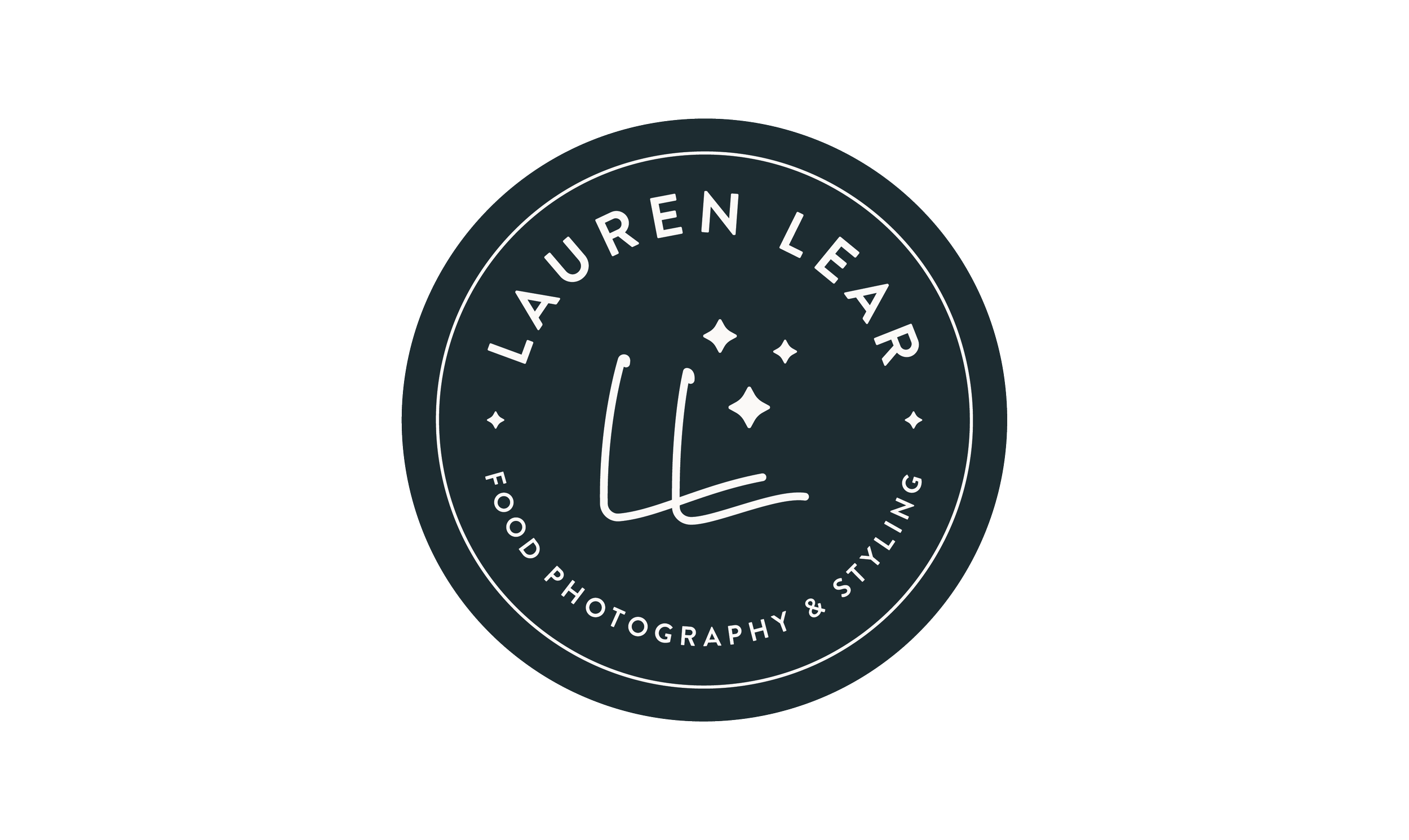 Logo of Lauren Lear, food photography and styling, featuring a stylized initials LL and stars in a circular badge format.
