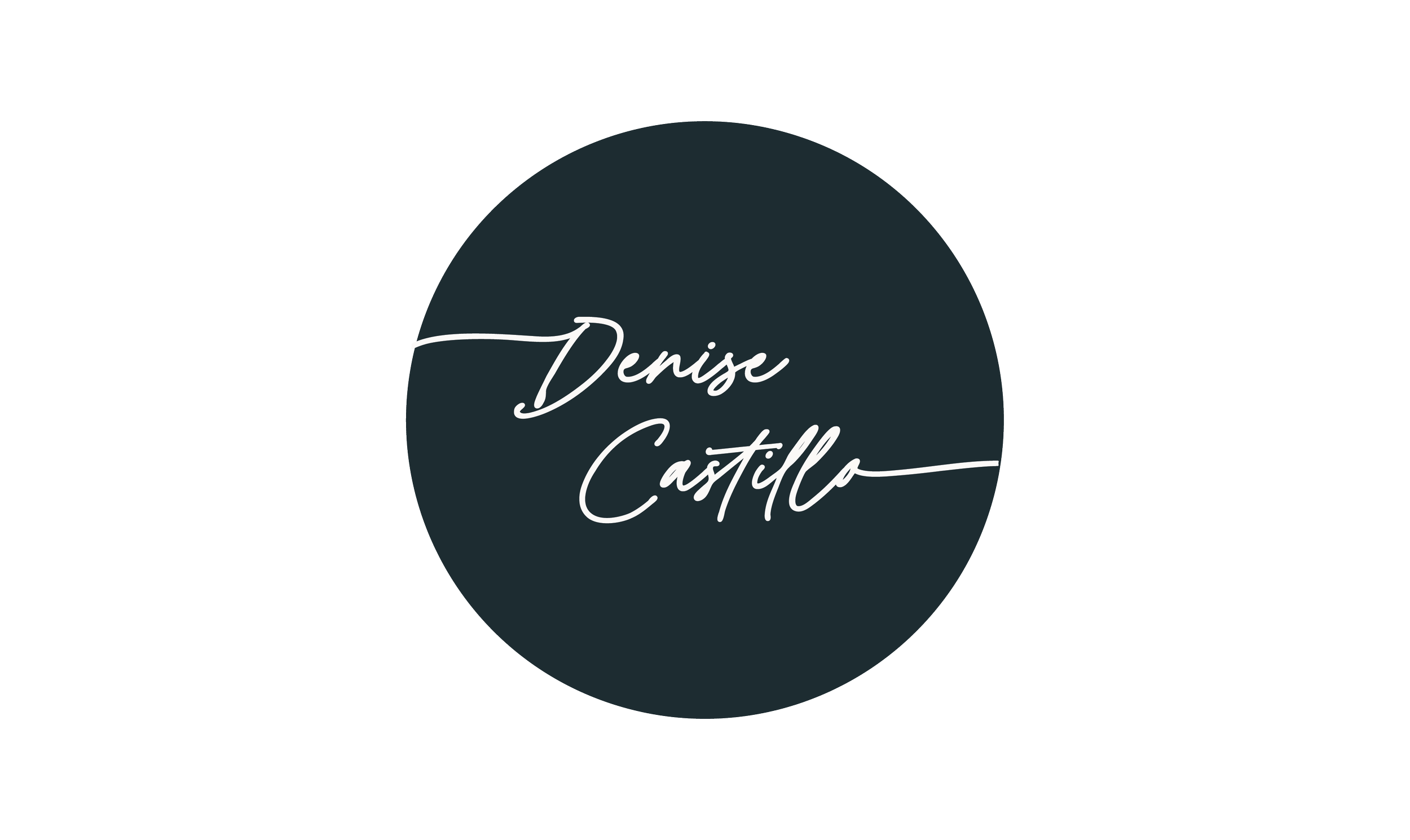 Logo with a dark circle background and the name 'Denise Castillo' written in white cursive text